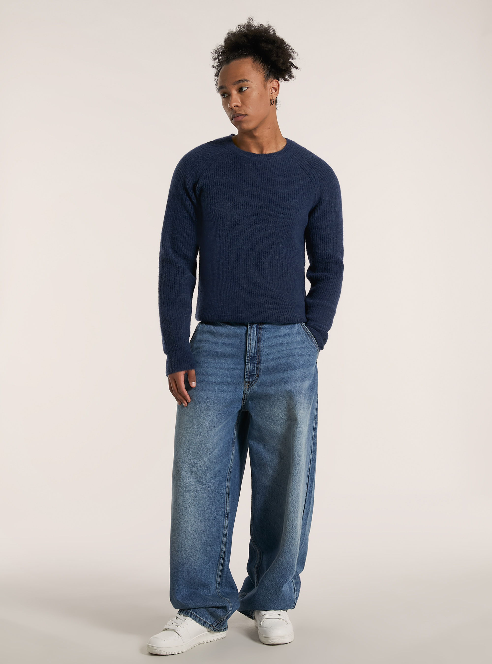 Jersey de canalé inglés en mezcla de lana, MBL1 BLUE MED DARK