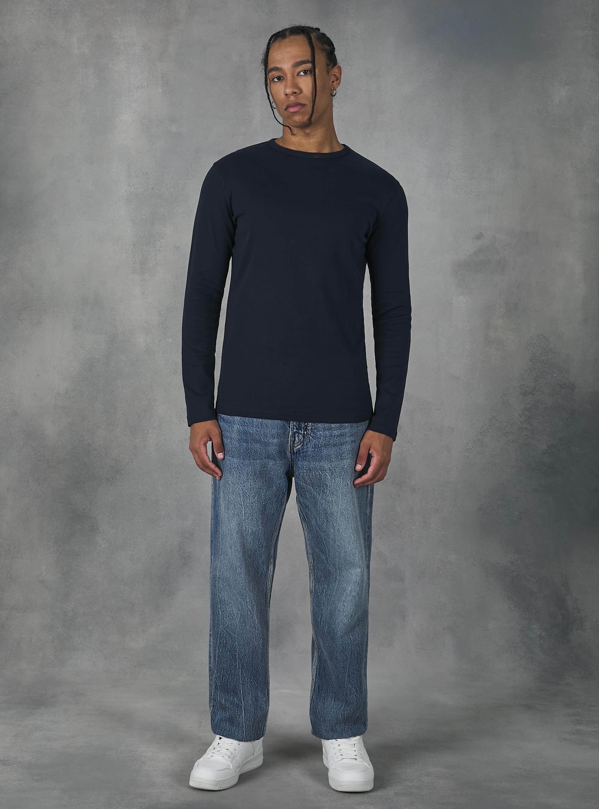 Long-sleeved cotton T-shirt, NA1 NAVY DARK