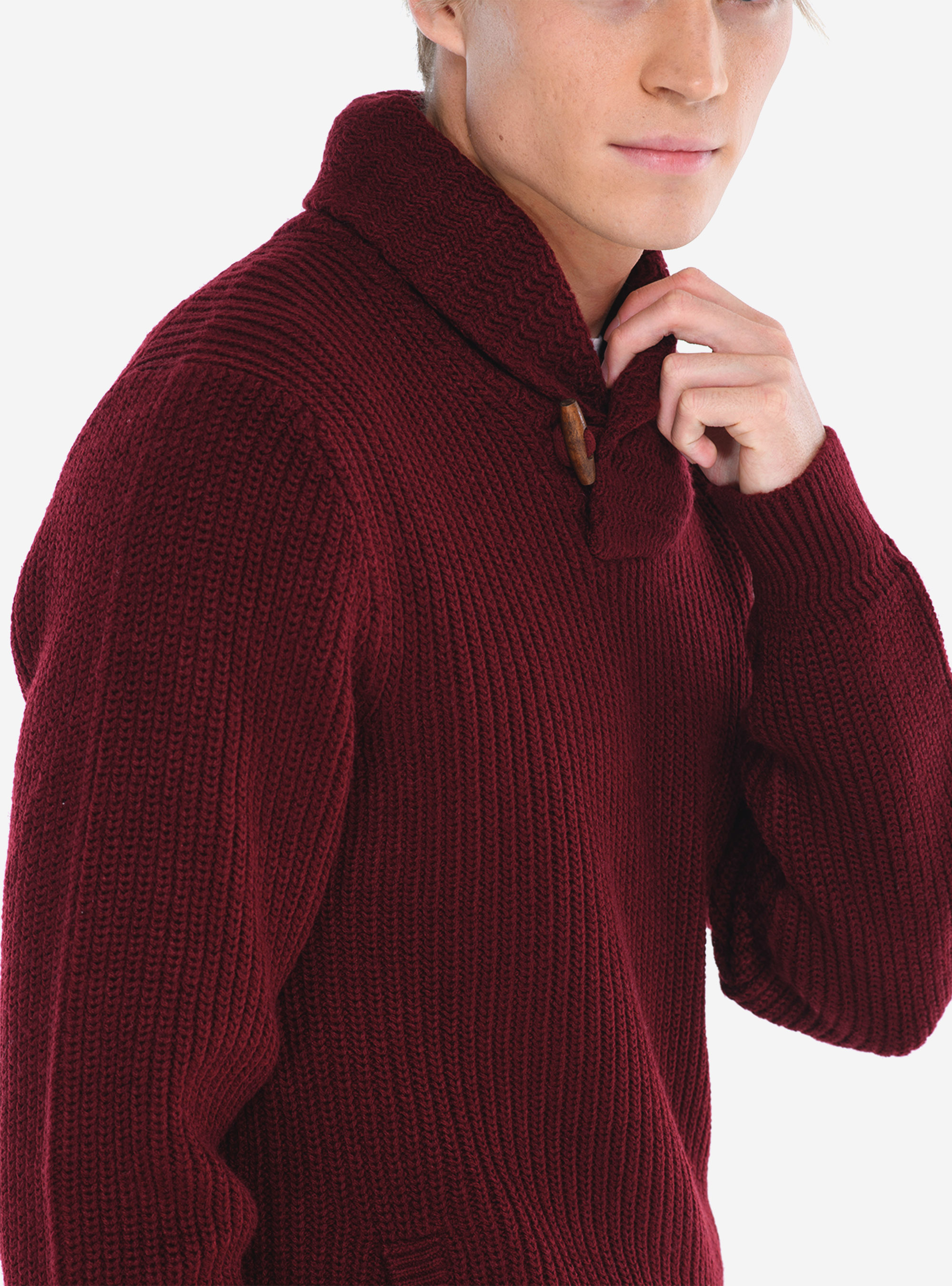 PULLOVER WITH SHAWL COLLAR, BORDEAUX