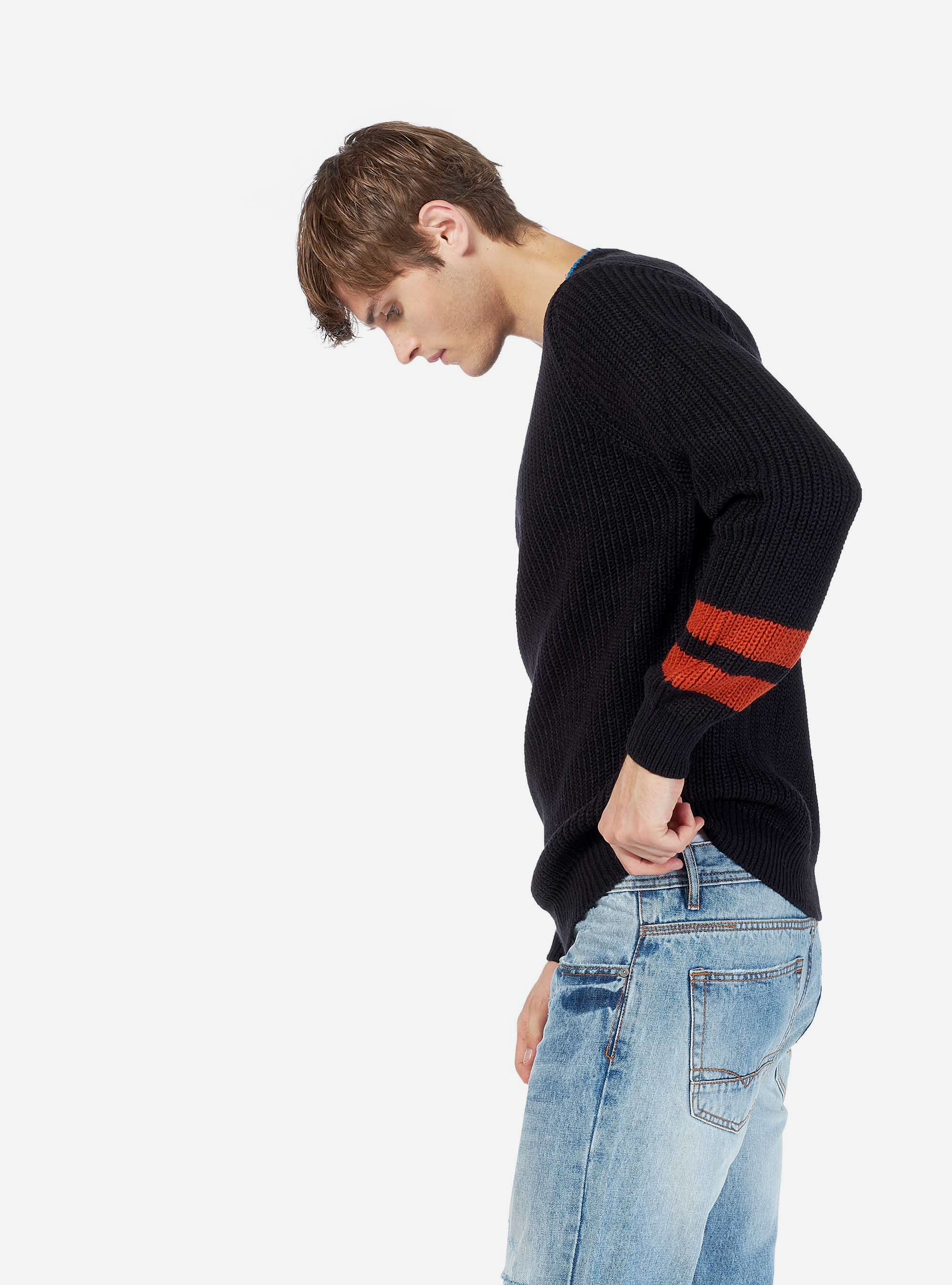 COLOR BLOCKING ROUND NECK PULLOVER, C218 BLUE NAVY