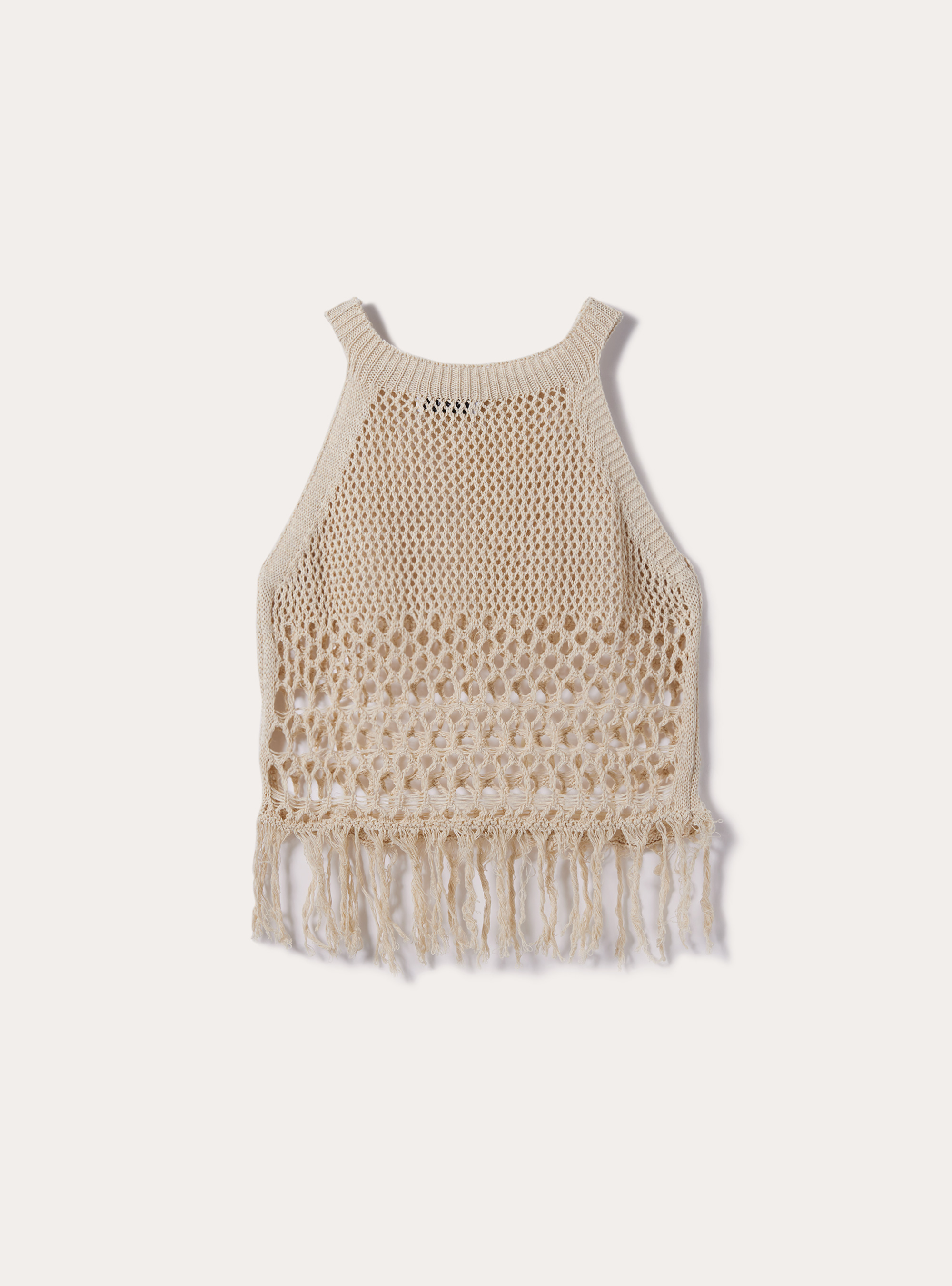 Crochet top with fringes, BG2 BEIGE MEDIUM