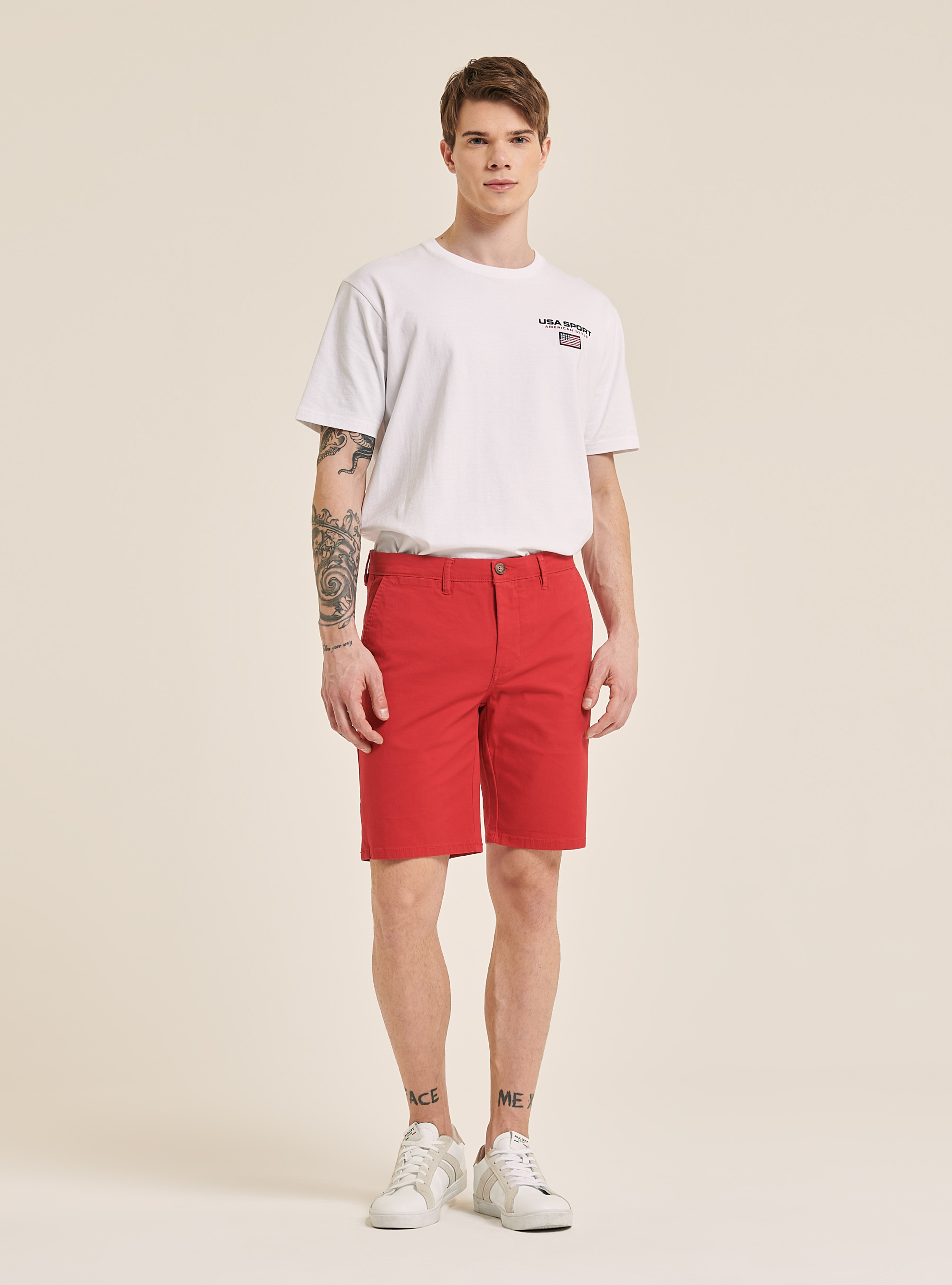 Plain twill bermuda shorts, C3344 RED