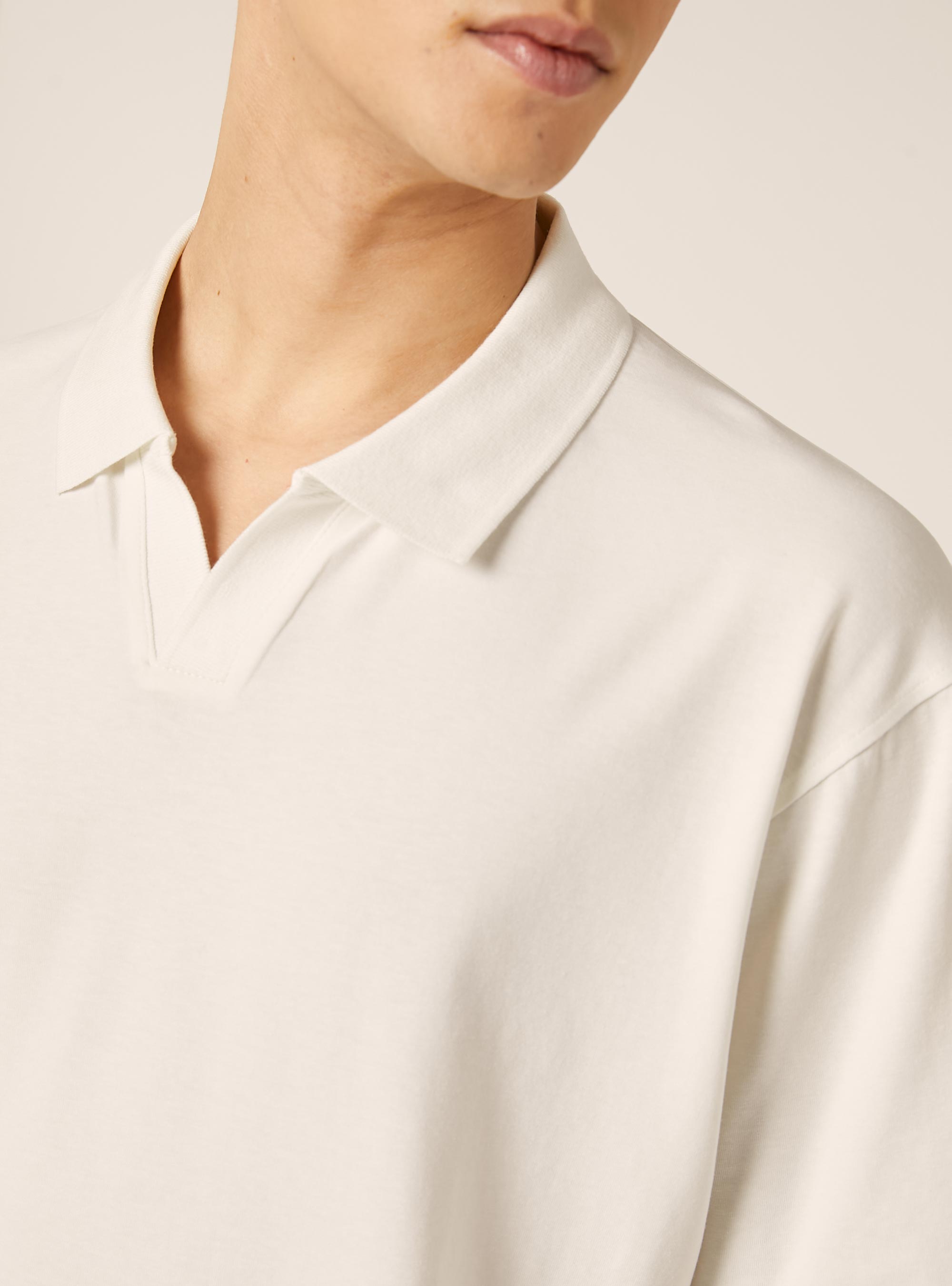 Polo mezza placchetta in jersey elasticizzato, WH1 OFF WHITE