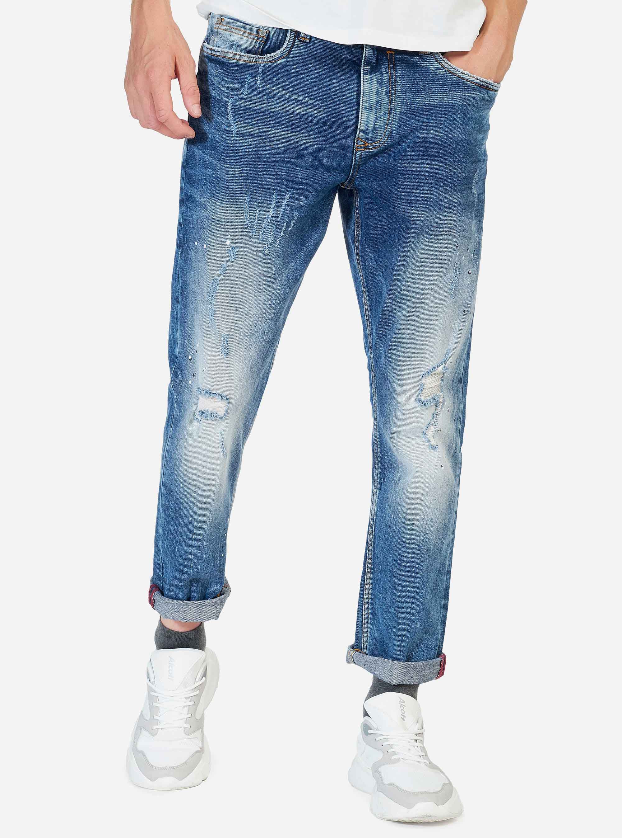 Jeans slim fit con rotture, BLU