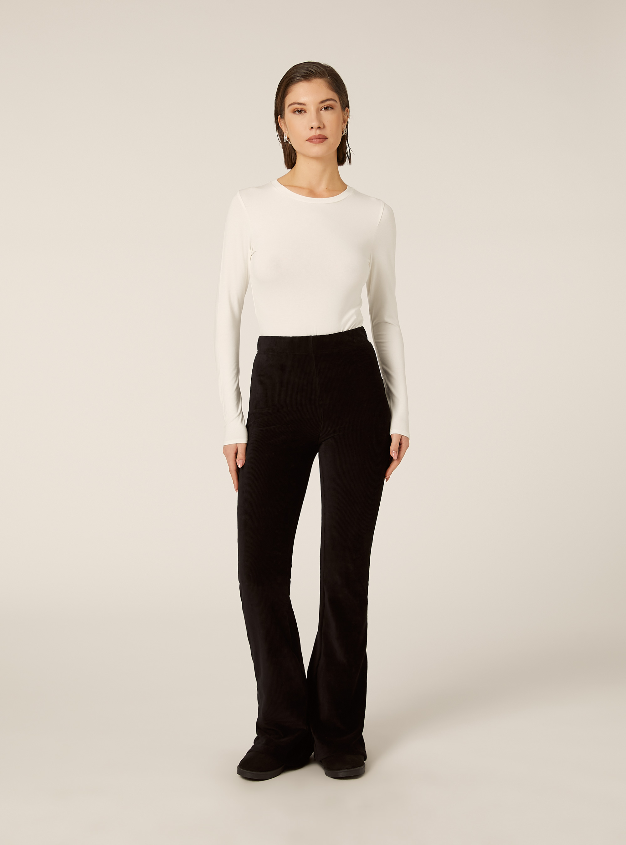 Leggins flare a coste, BK1 BLACK