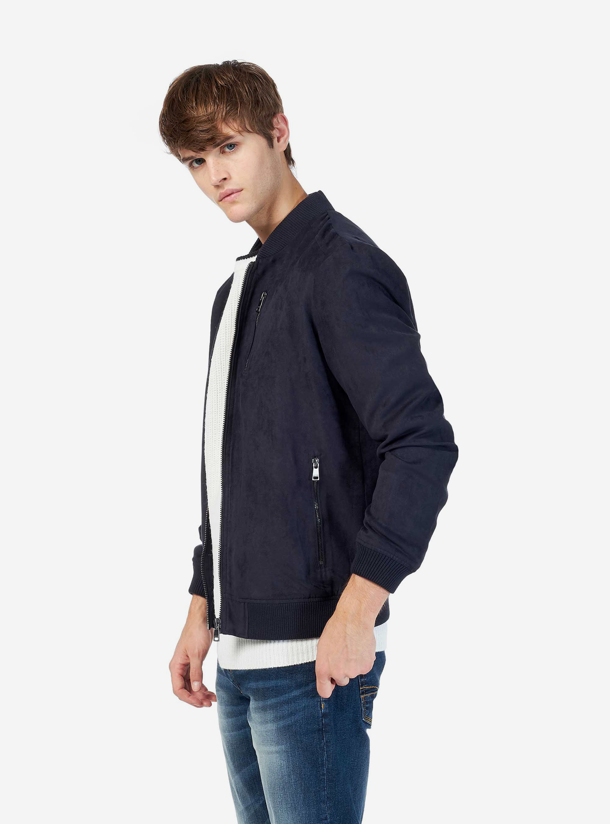 Veste nubuck à zip, C204 BLU NAVY