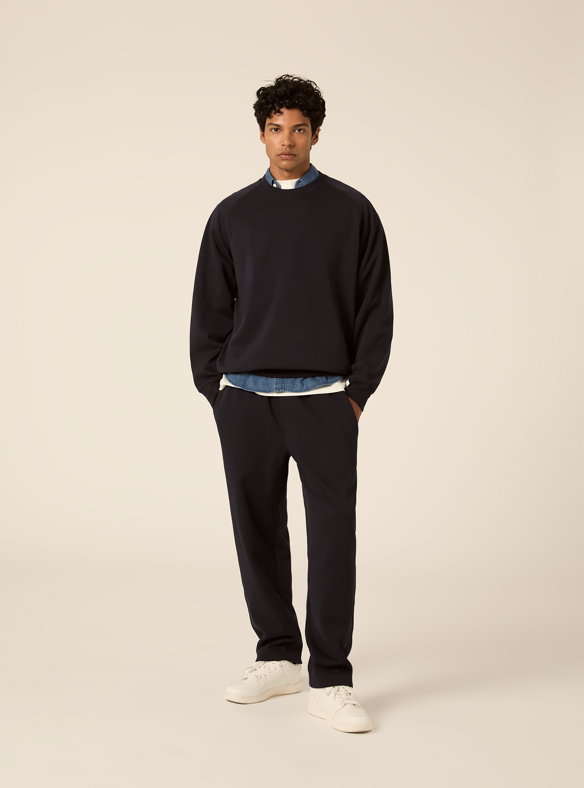 Sweat col rond avec manches raglan en tissu interlock, NA1 NAVY DARK