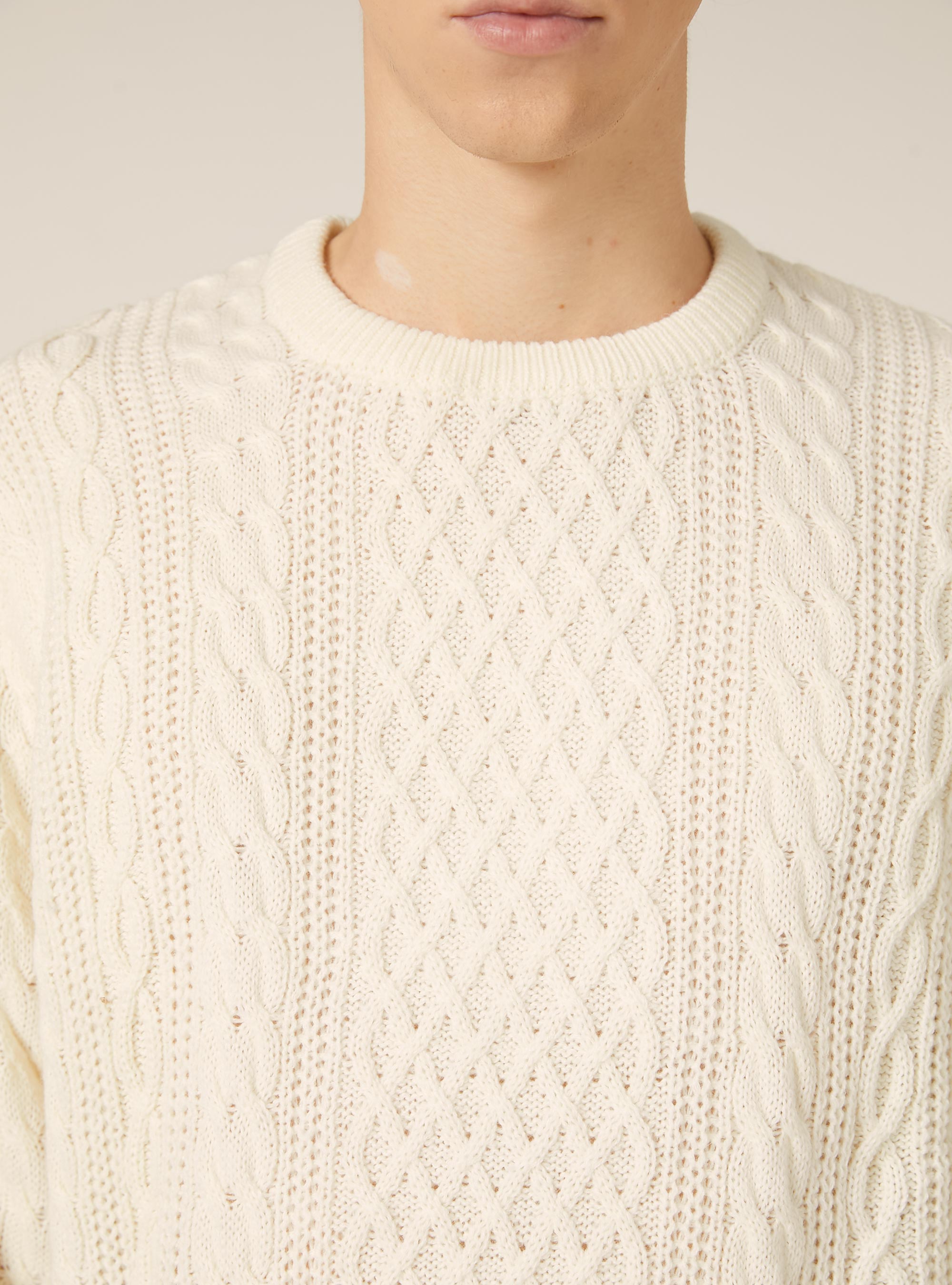 Crew-neck pullover with braids, WHITE