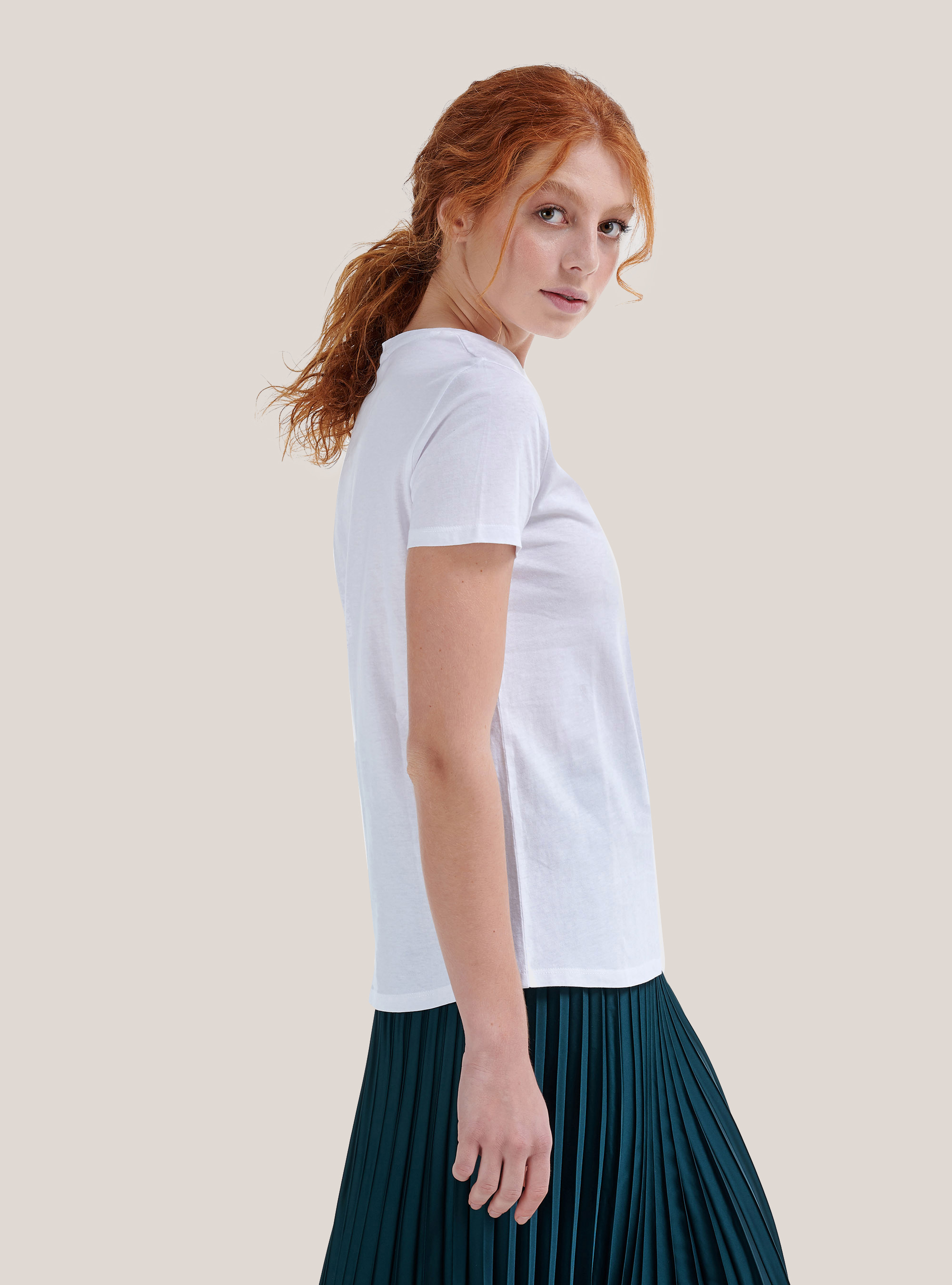 Cotton T-shirt with sequined smiley face, WHITE