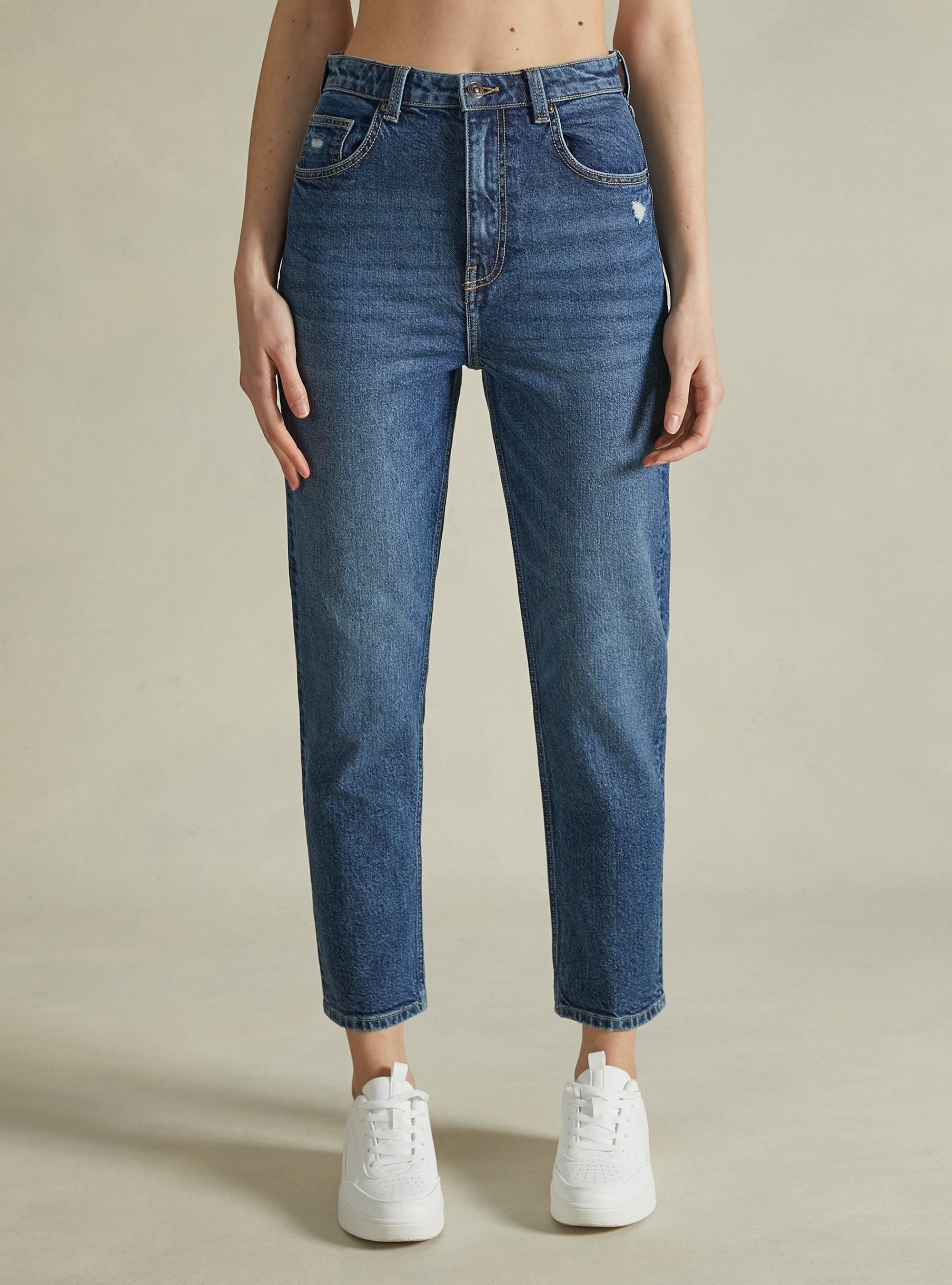 Slim Fit Mom Jeans, D003 MEDIUM BLUE
