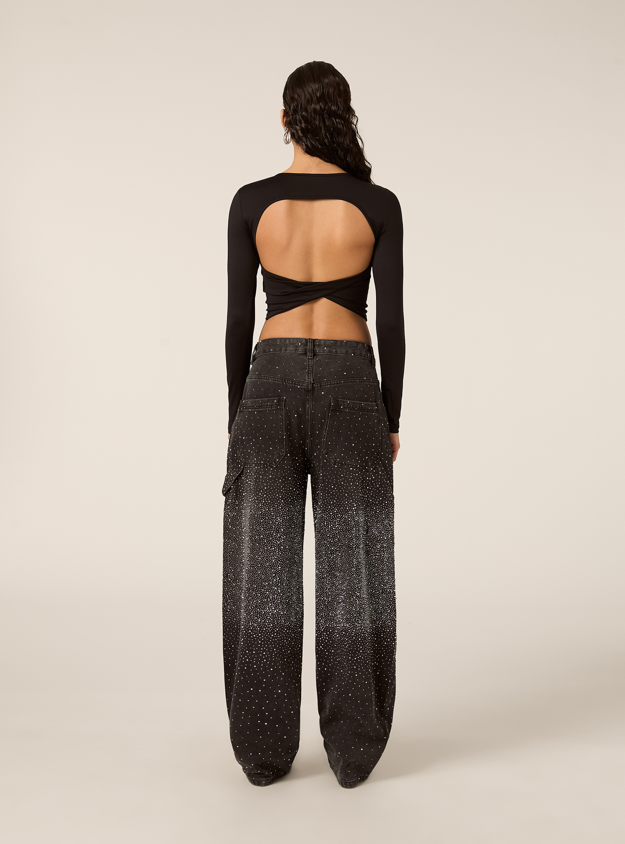 Maglia cropped con schiena scoperta, BK1 BLACK