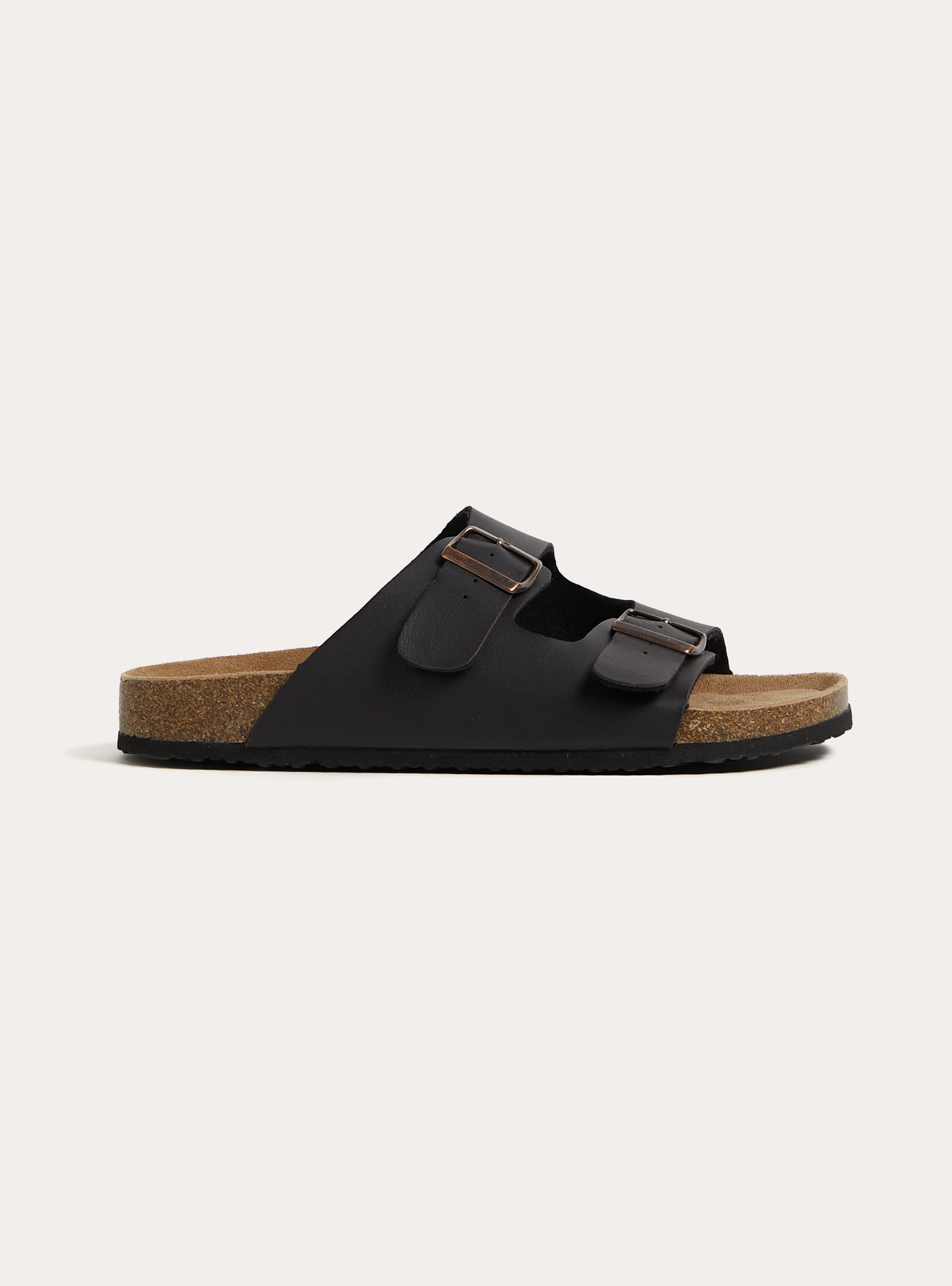 Leather-effect low sandals with suede sole, BR1 BROWN DARK