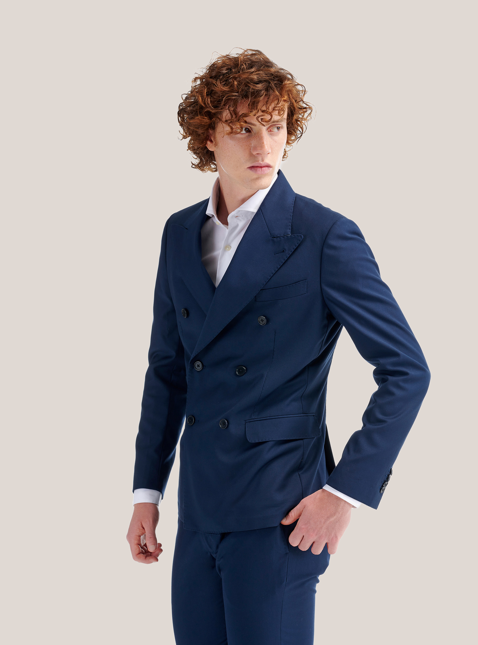 Pointed revers collar suit jacket, BLUE NAVY