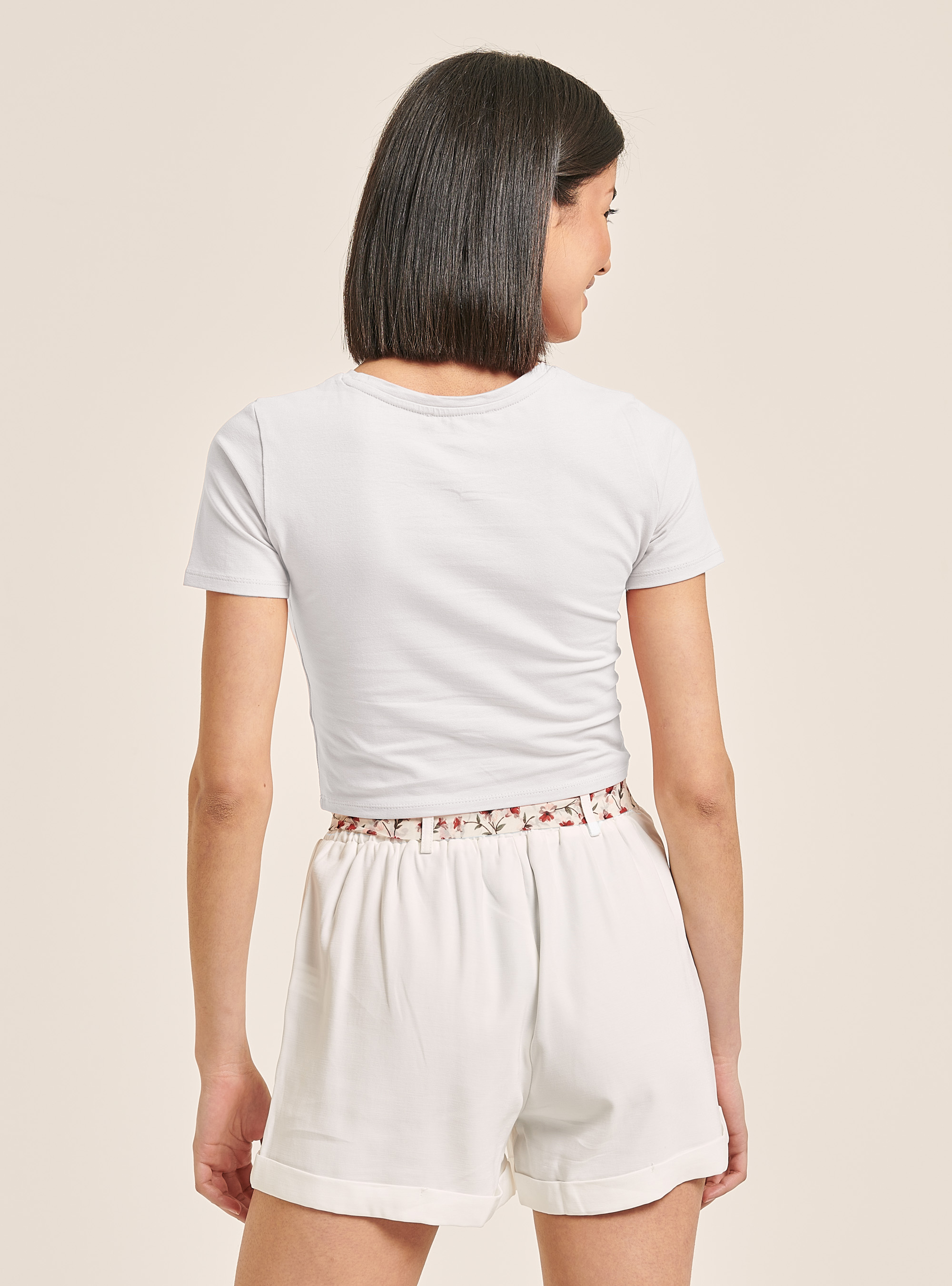 Cropped T-shirt with Queen Forever print, WH3 WHITE