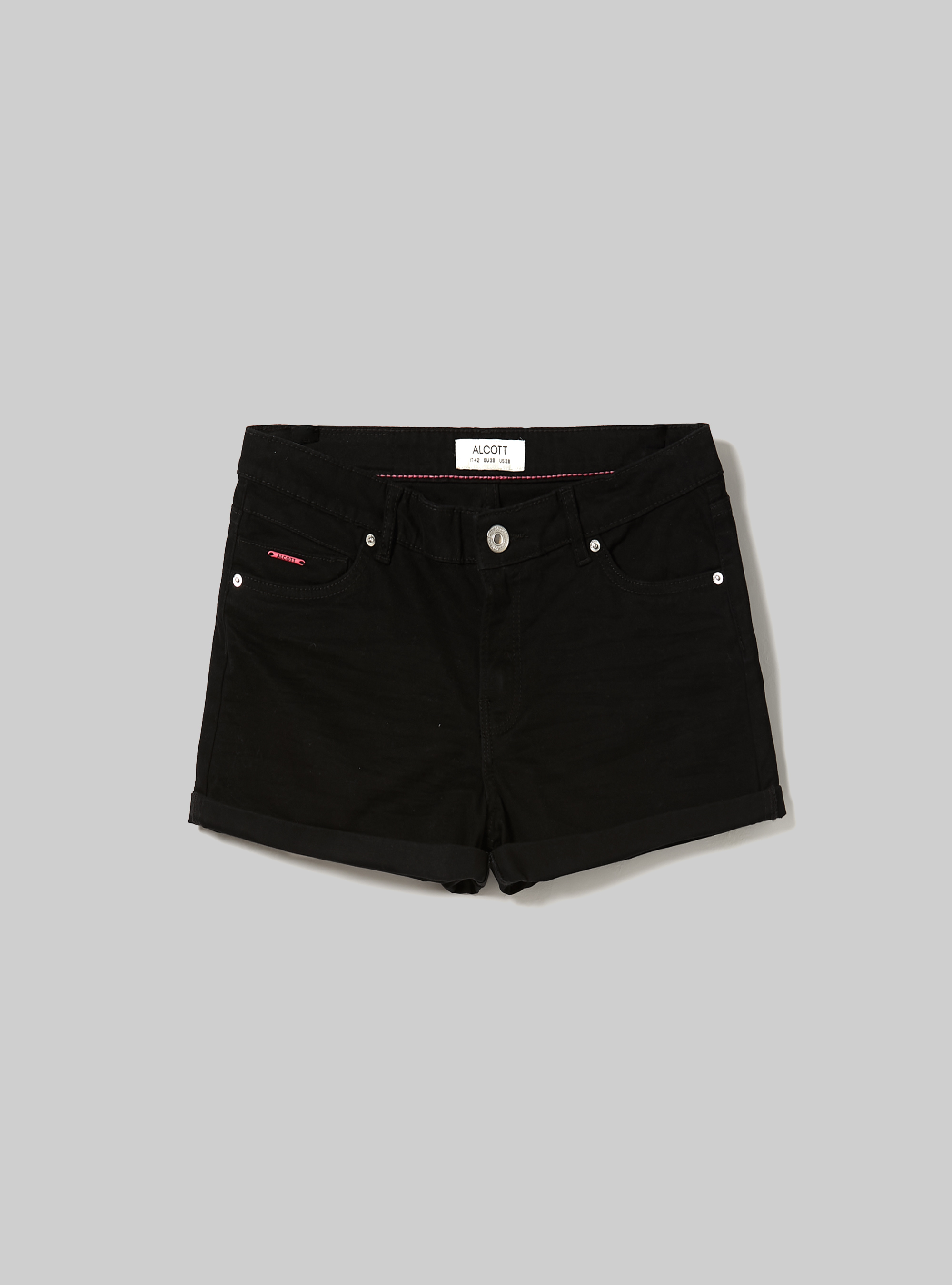 Shorts in twill stretch con risvolto, BK1 BLACK