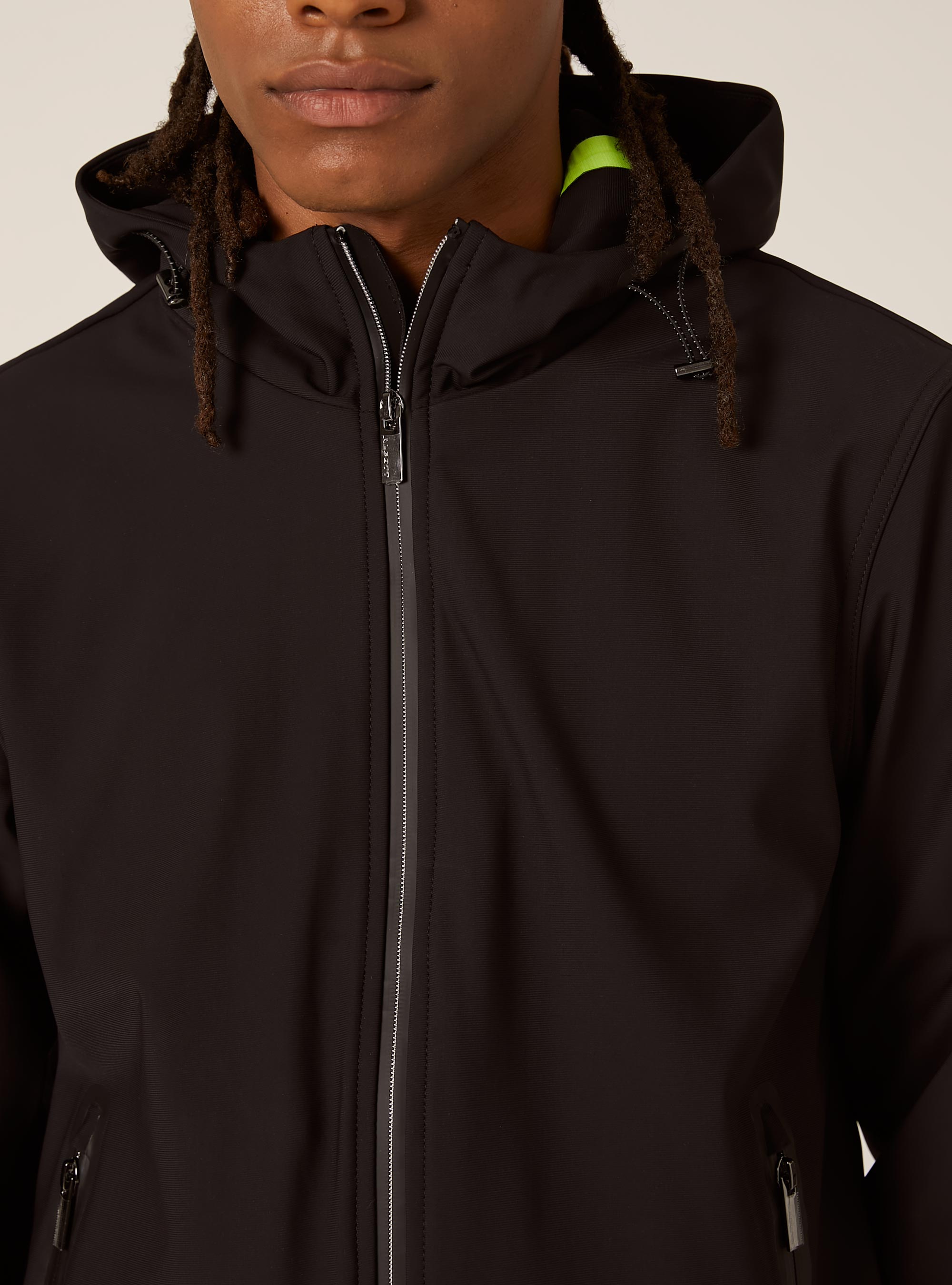 Technical fabric jacket with hood, BK1 BLACK