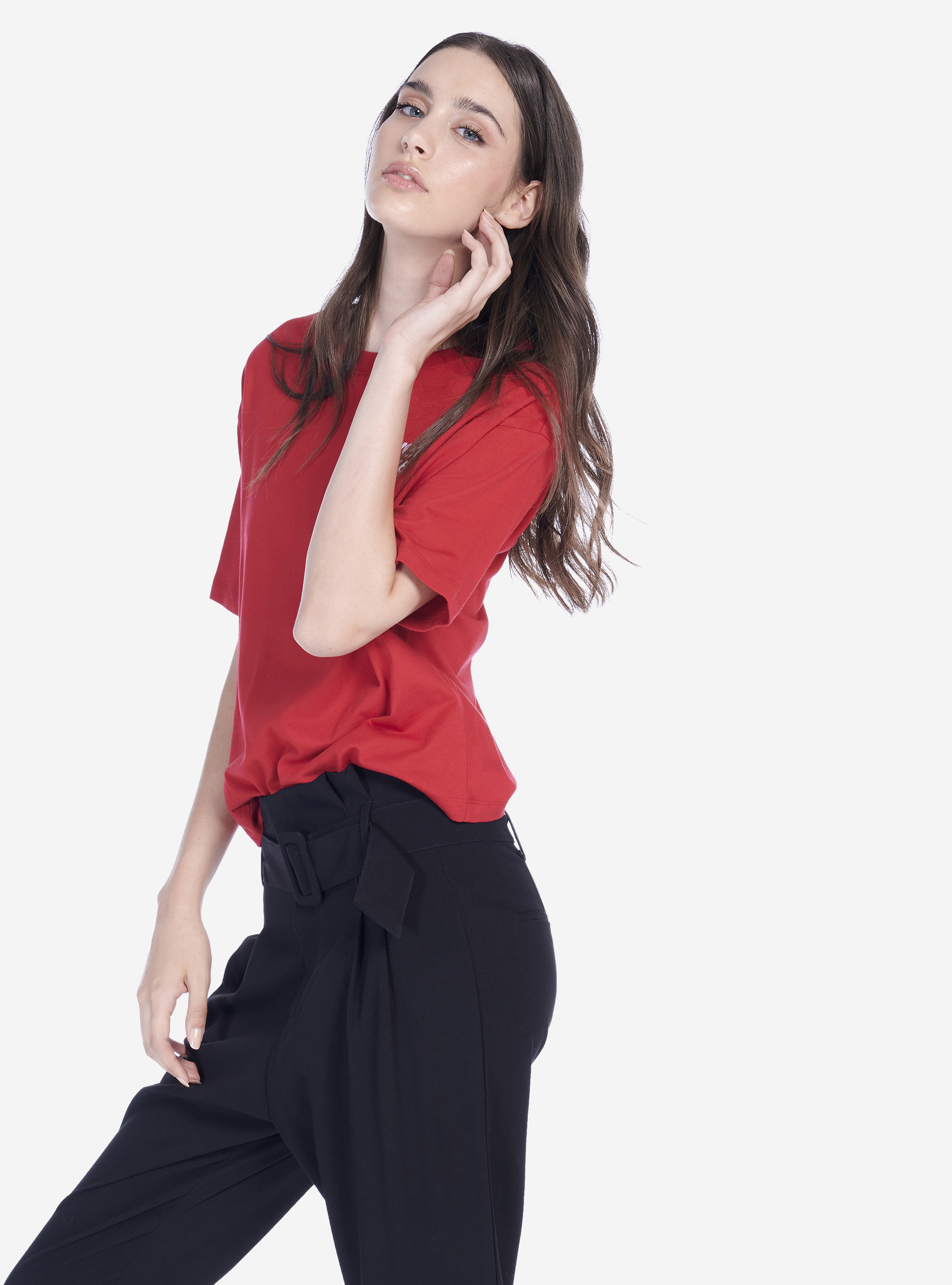 CROPPED SHIRT WITH WRITING, RED