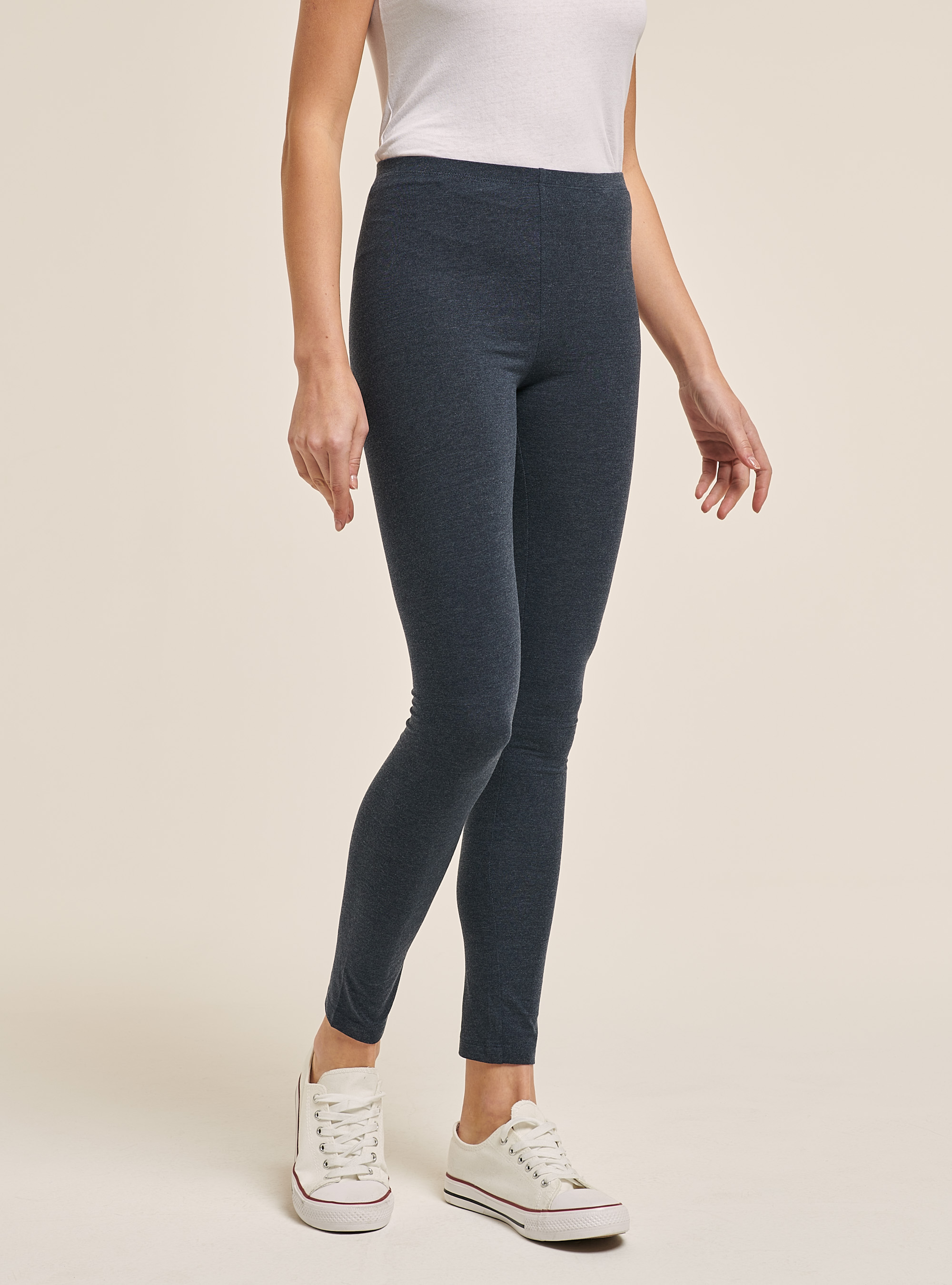 Leggings basic elásticos en algodón, AZUL MELANGE