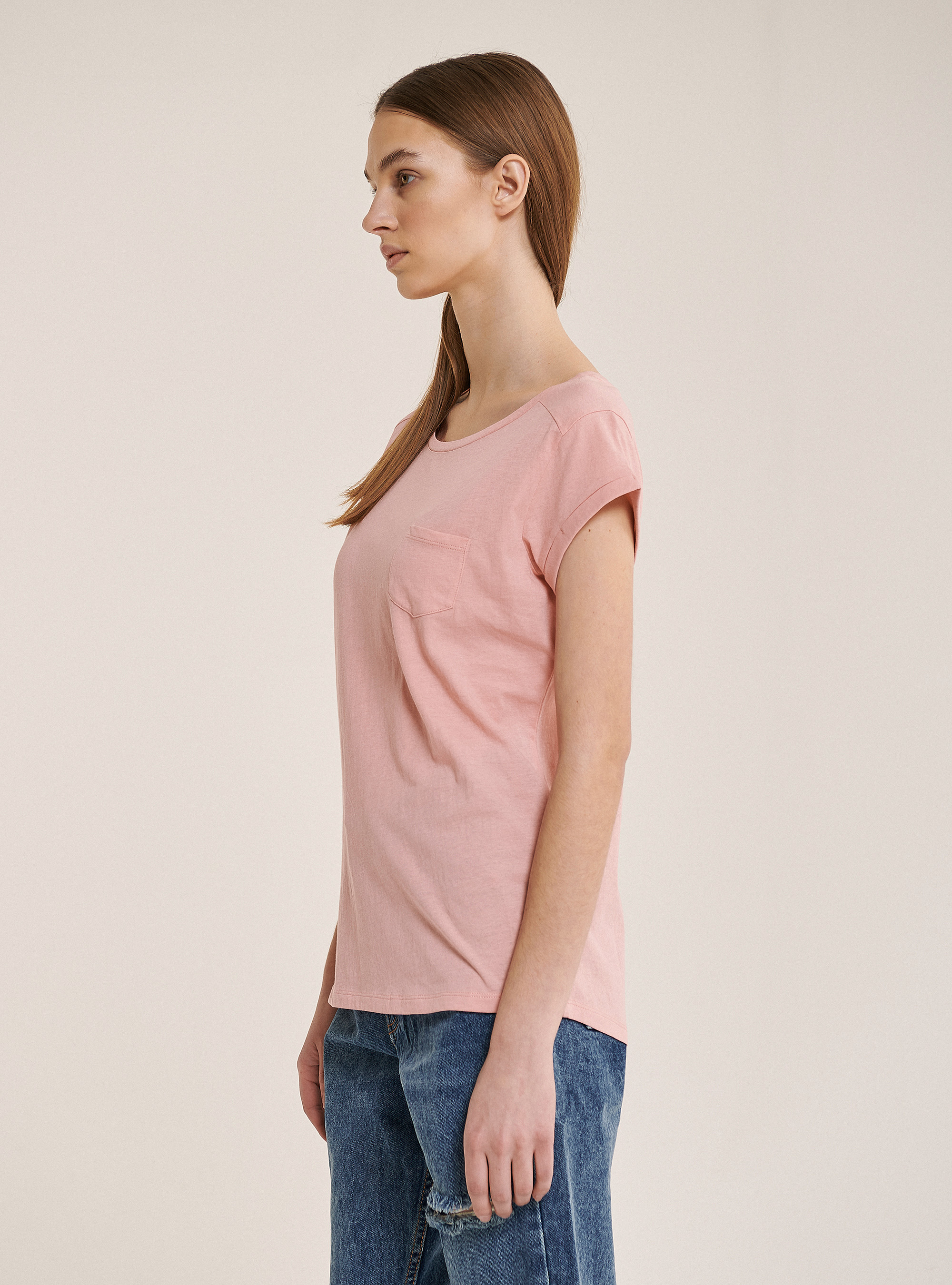 Basic cotton T-shirt with breast pocket, C4400 PINK