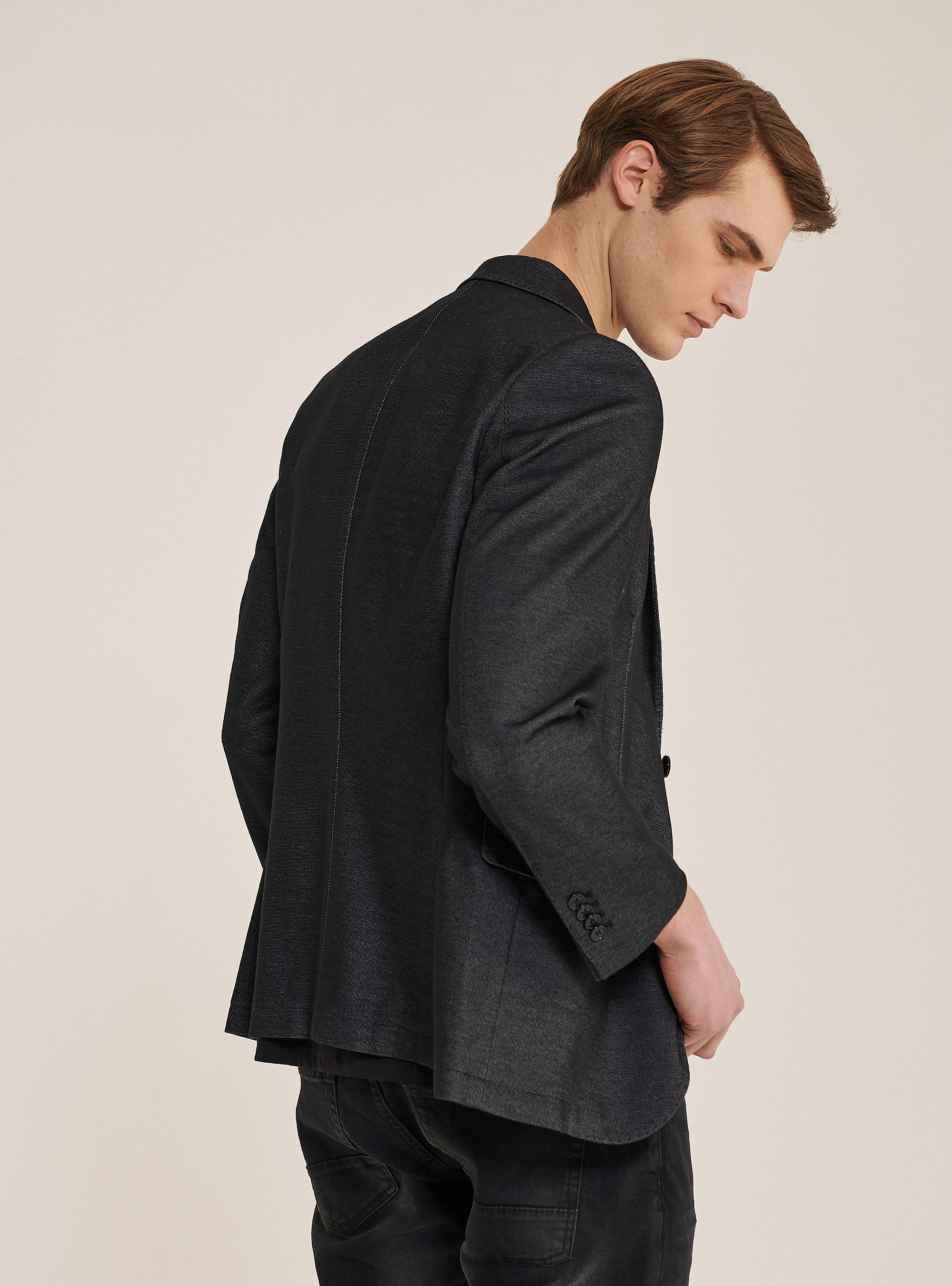 Blazer in cotone piquet, NERO