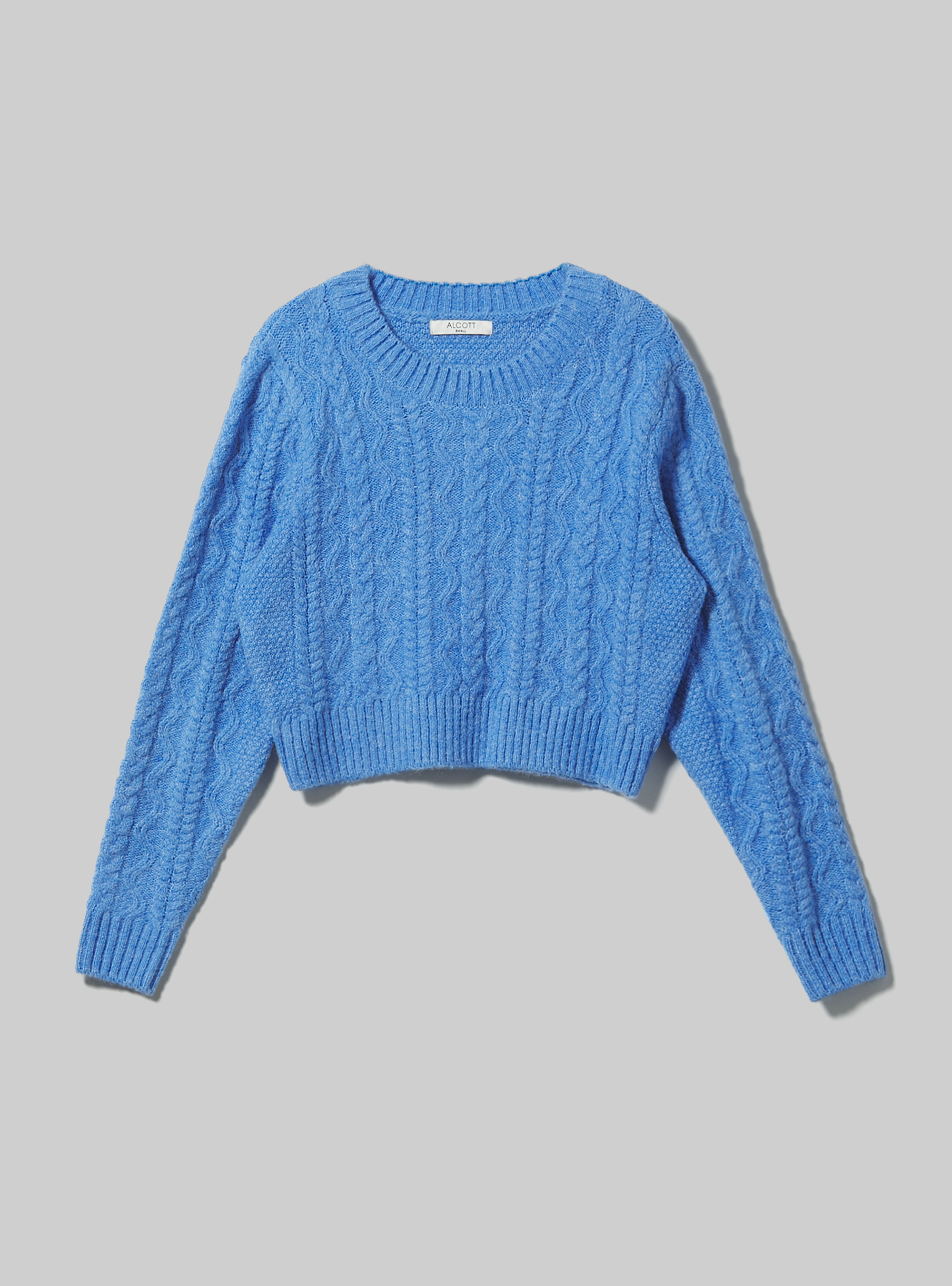 Pullover cropped a trecce, MAZ1 AZURE MEL DARK