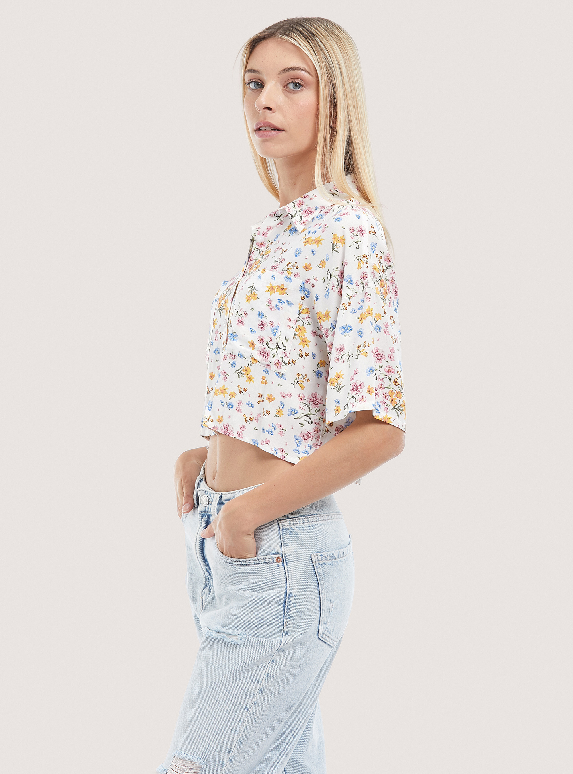 Cropped shirt with print, MULTICOLOR