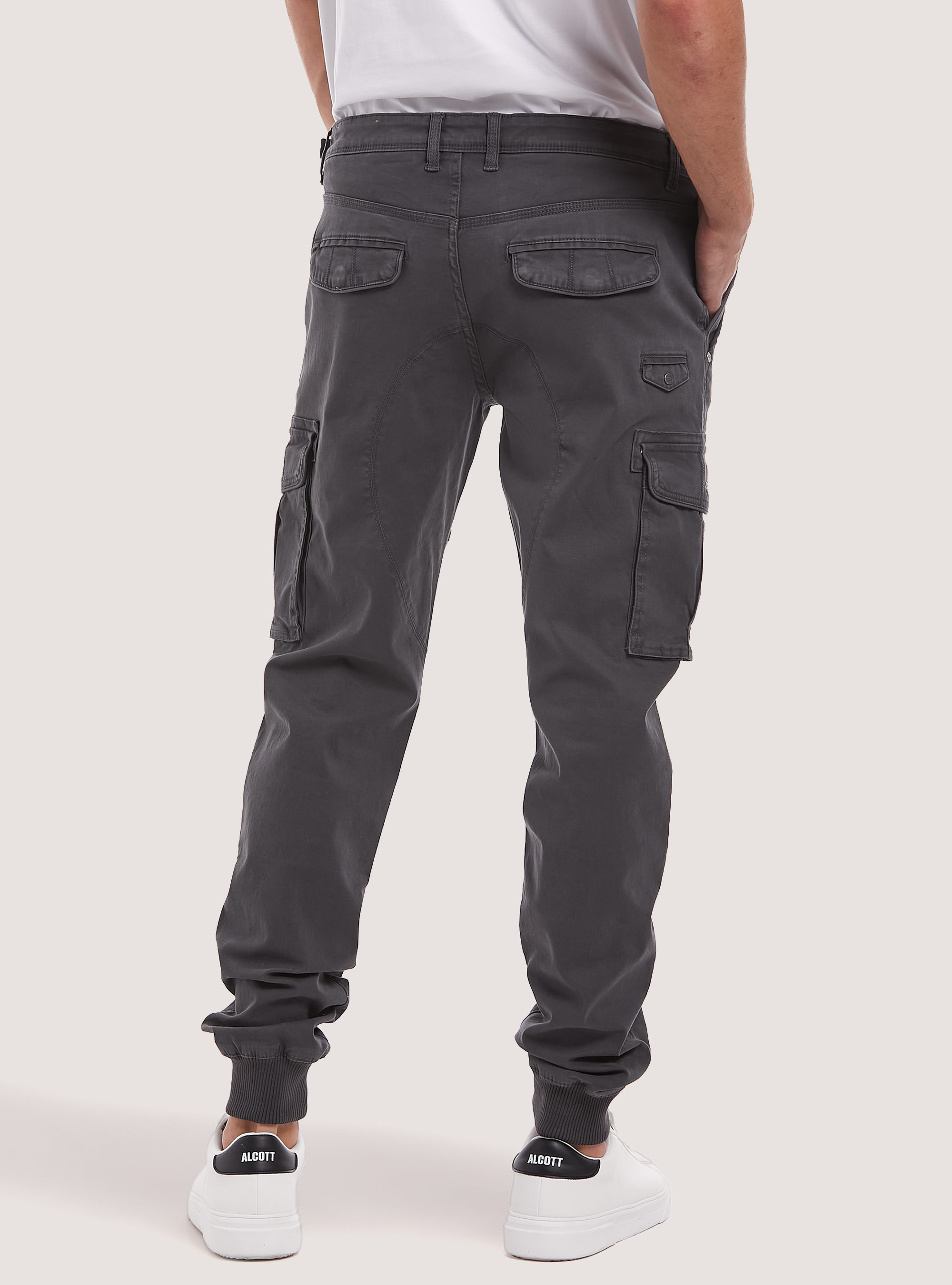 Cotton cargo trousers with elastic band, GY1 GREY DARK