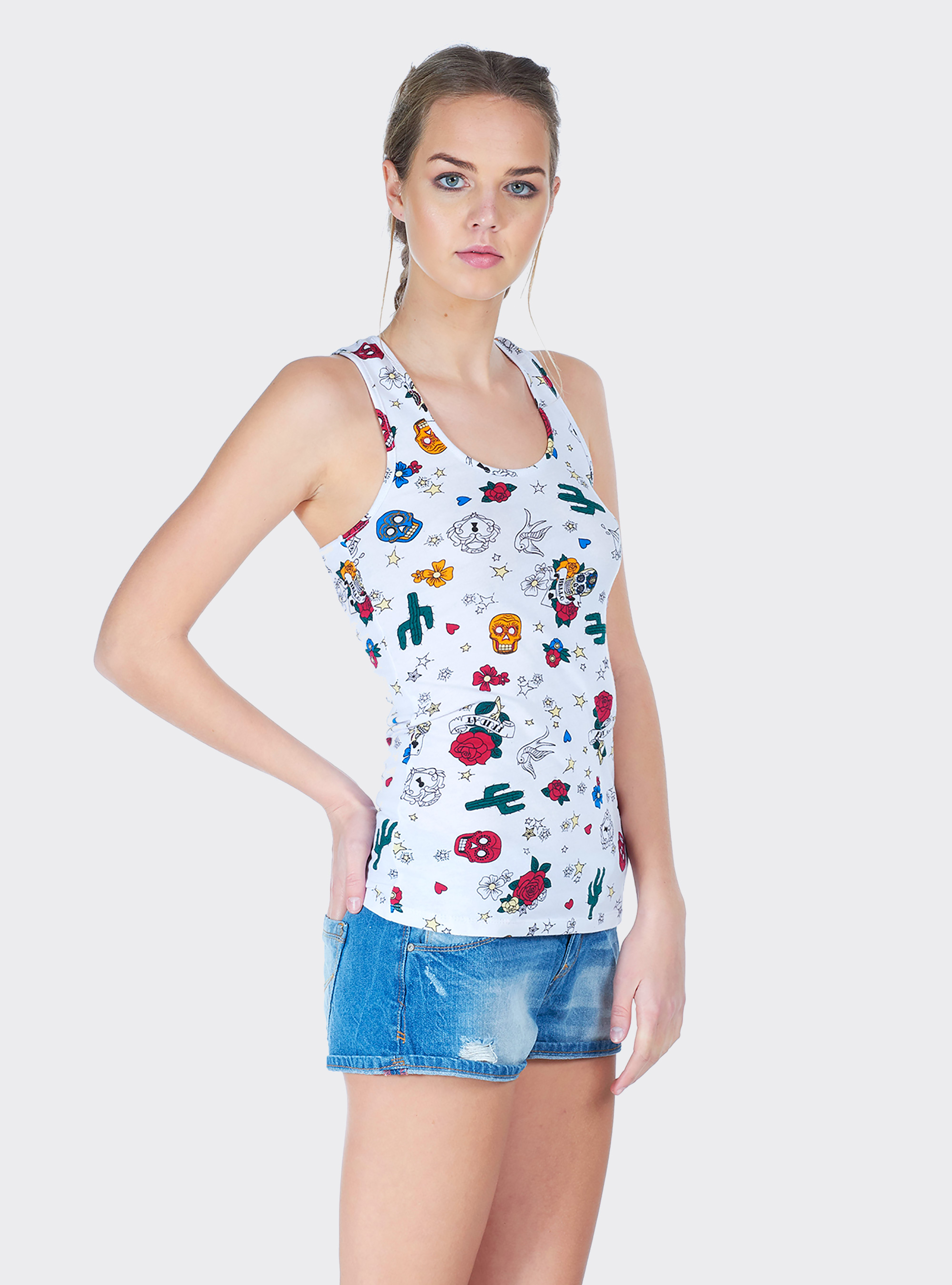 Top stampa allover e scollo americano, TATTOO