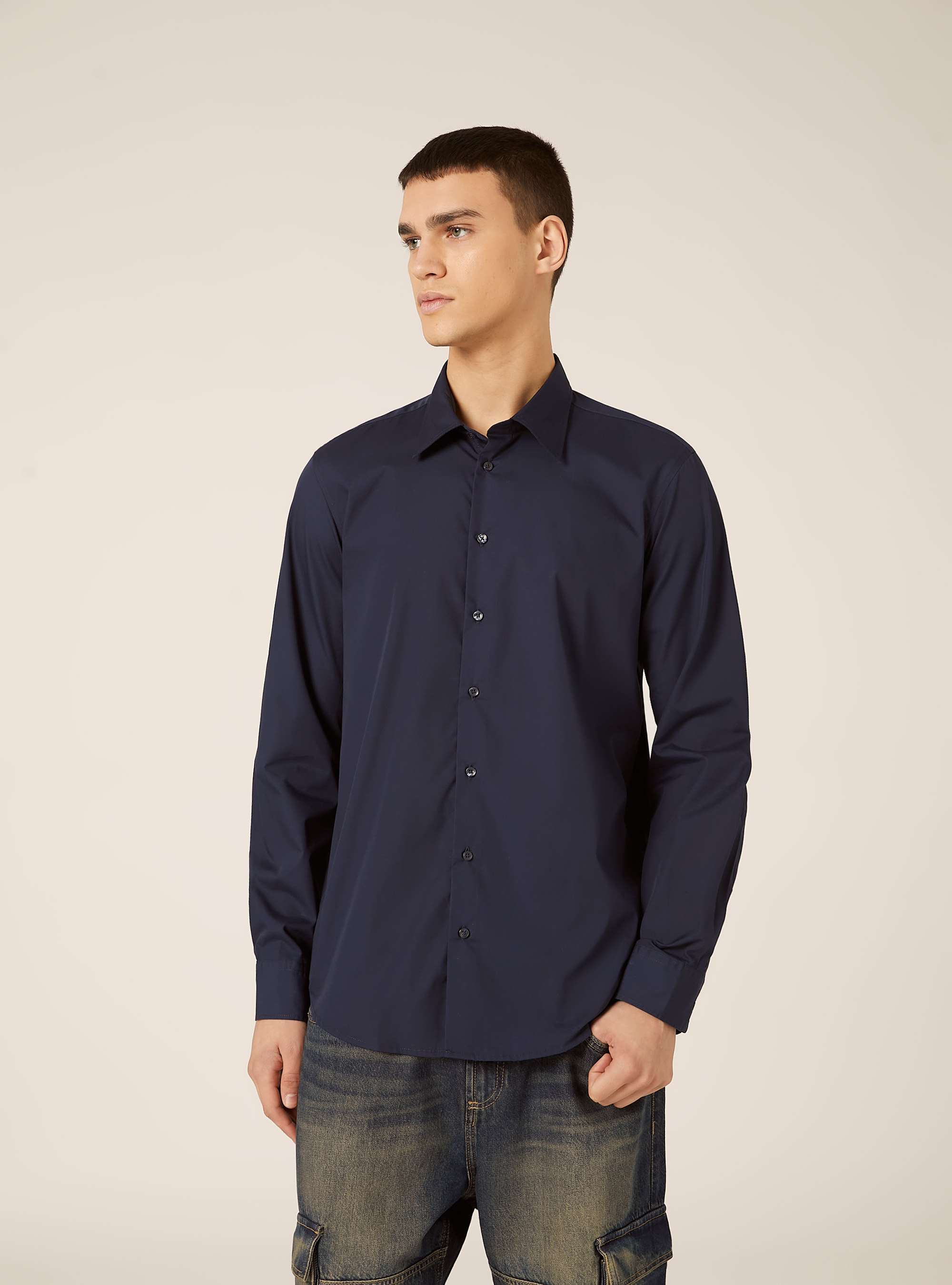 Chemise &agrave; manches longues unie, NA1 NAVY DARK