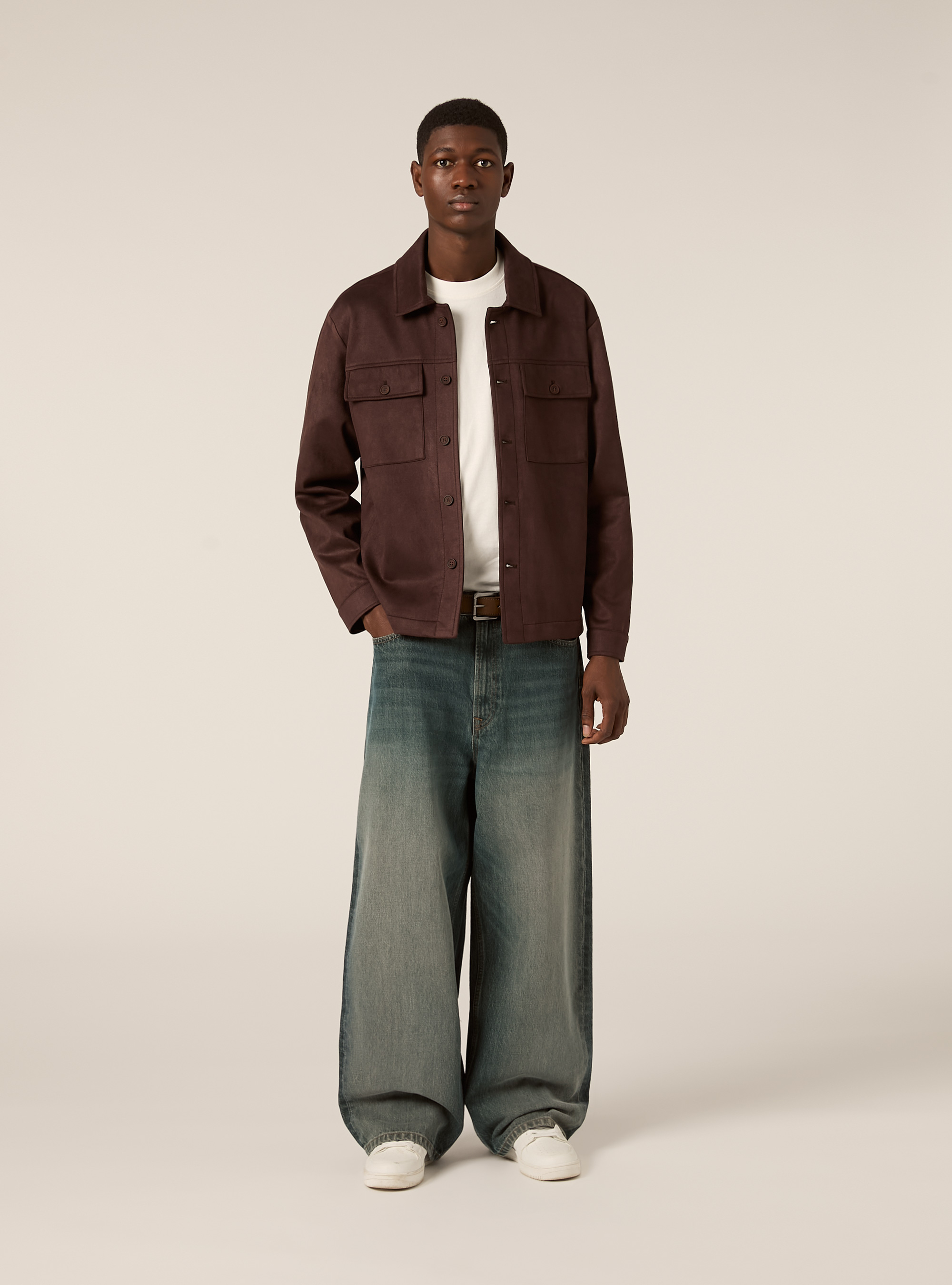 Camicia effetto scamosciato, BR1 BROWN DARK