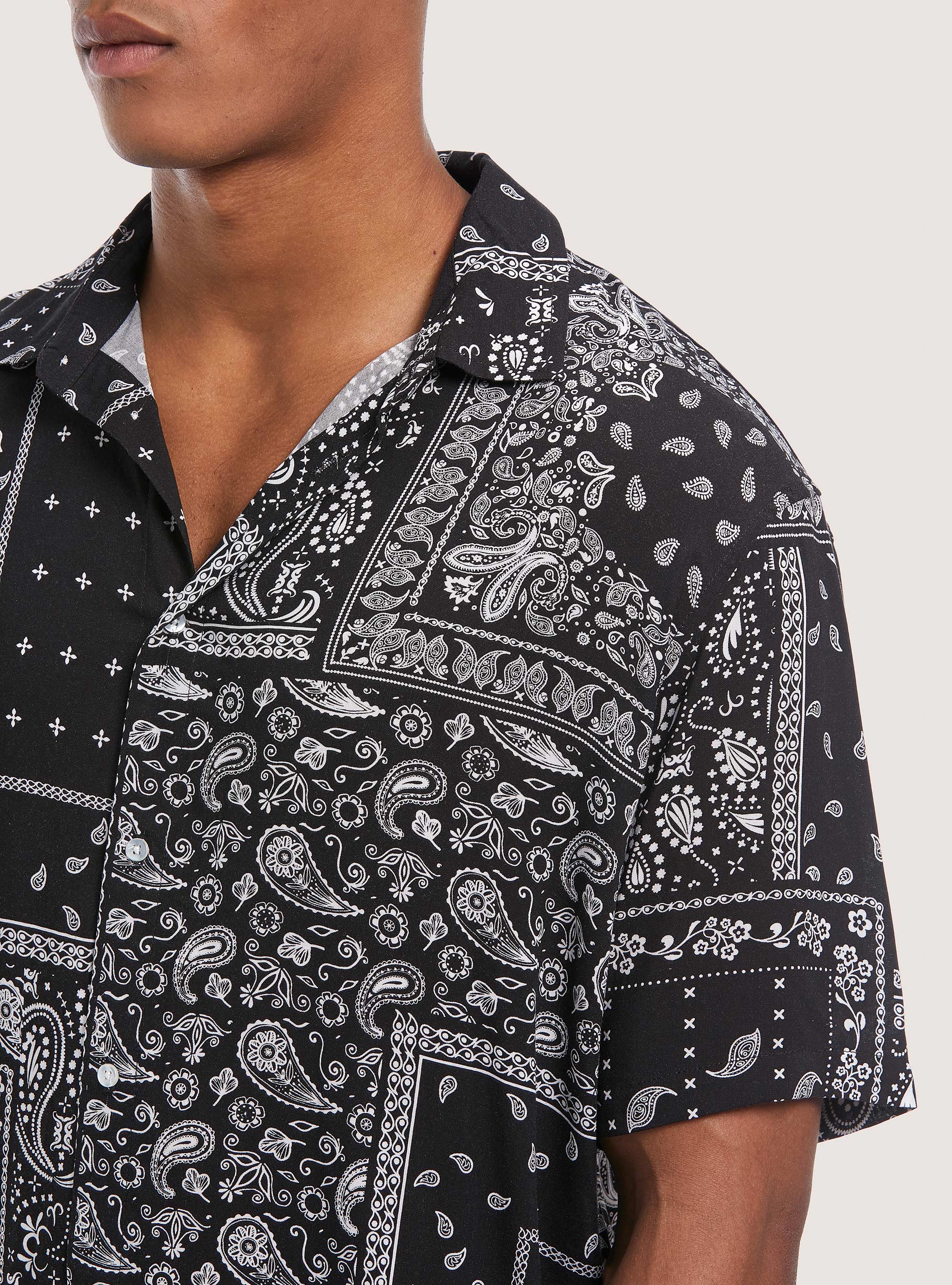 Shirt with paisley print and bowling collar, MULTICOLOR