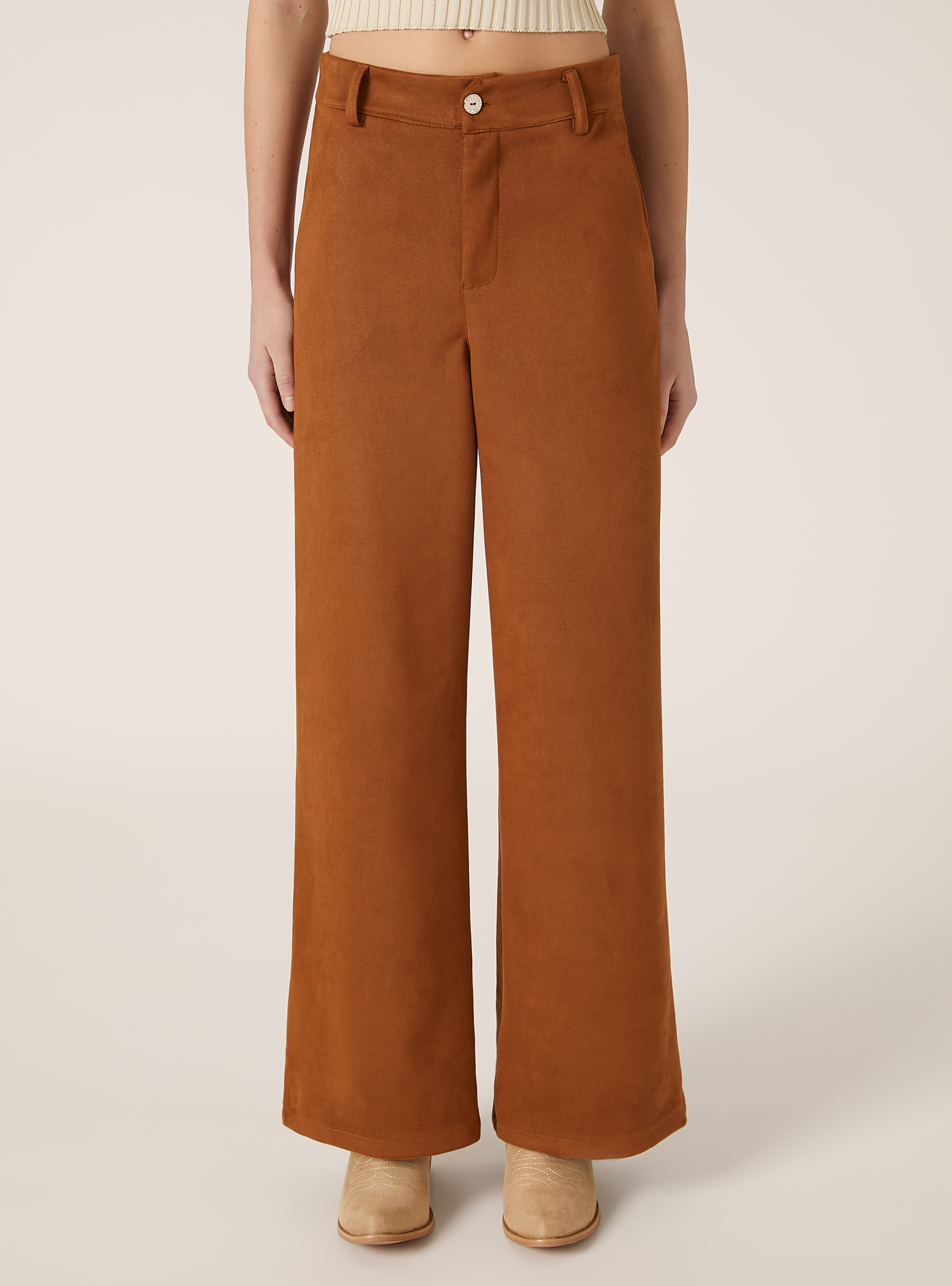 Suede-effect tailoring trousers, TB2 TOBACCO MEDIUM