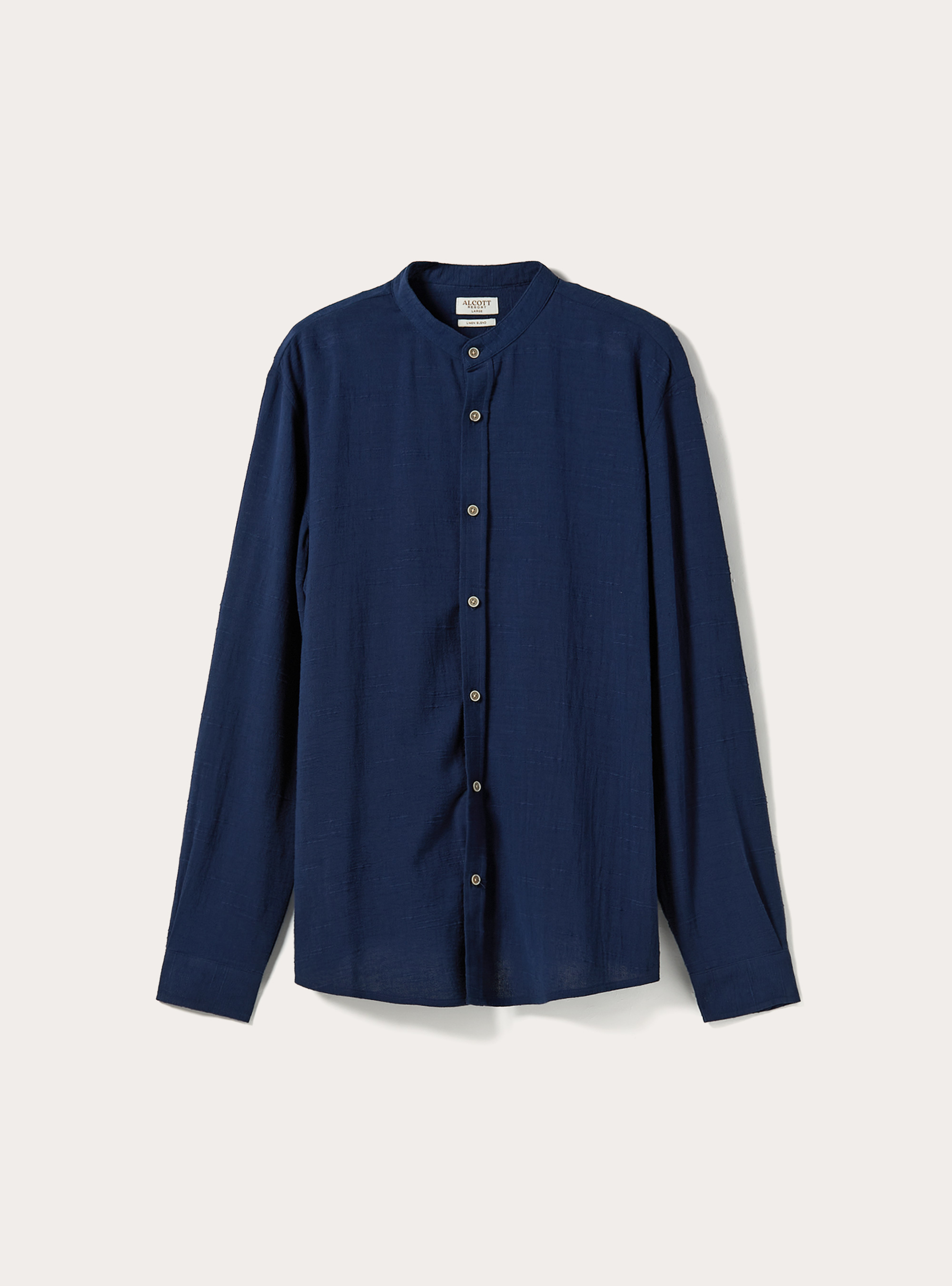 Linen blend shirt with mandarin collar, NA2 NAVY MEDIUM