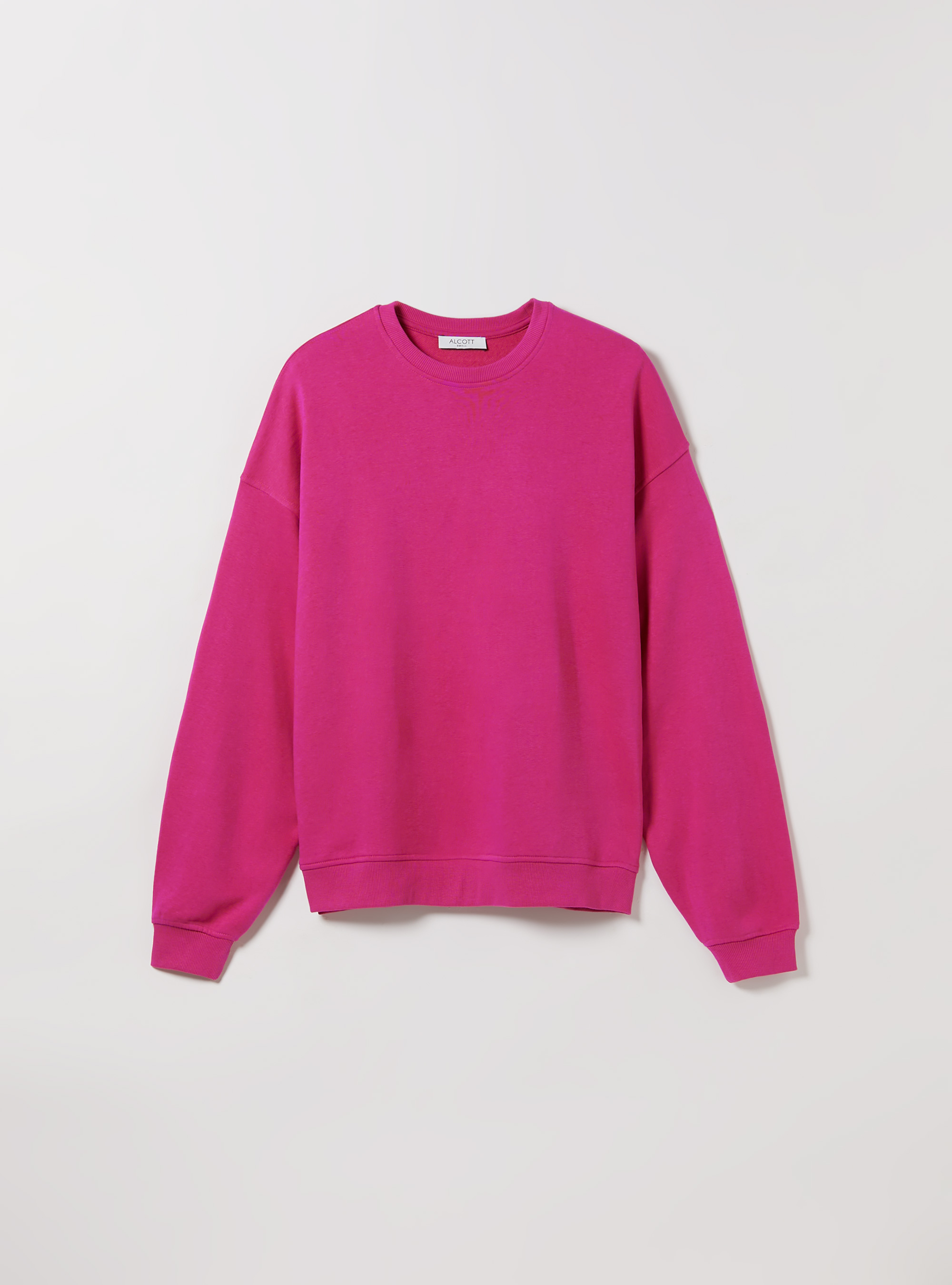 Plain cotton crew-neck sweatshirt, FX2 FUXIA MEDIUM