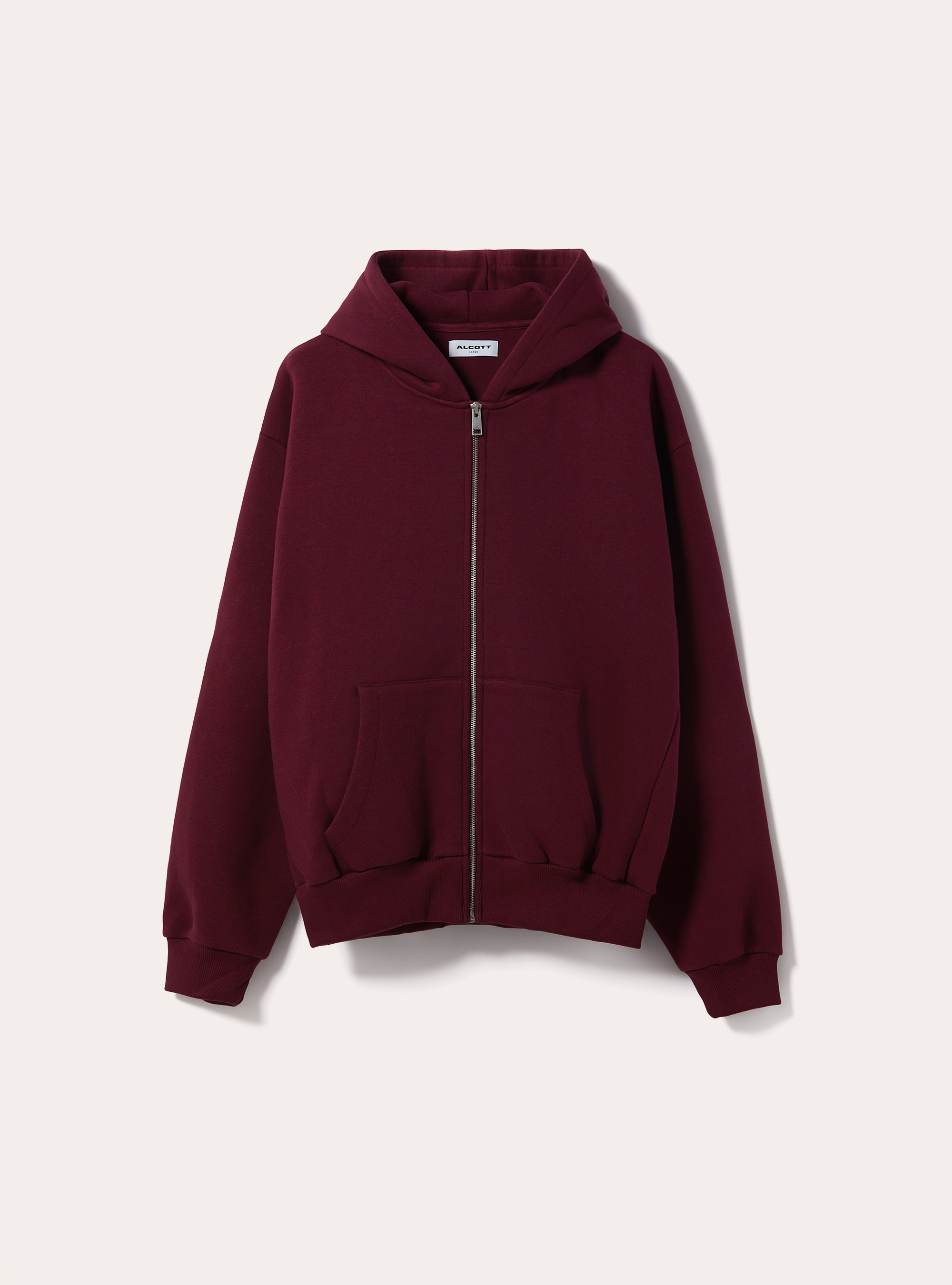 Sudadera con cremallera y capucha boxy fit, BO1 BORDEAUX DARK