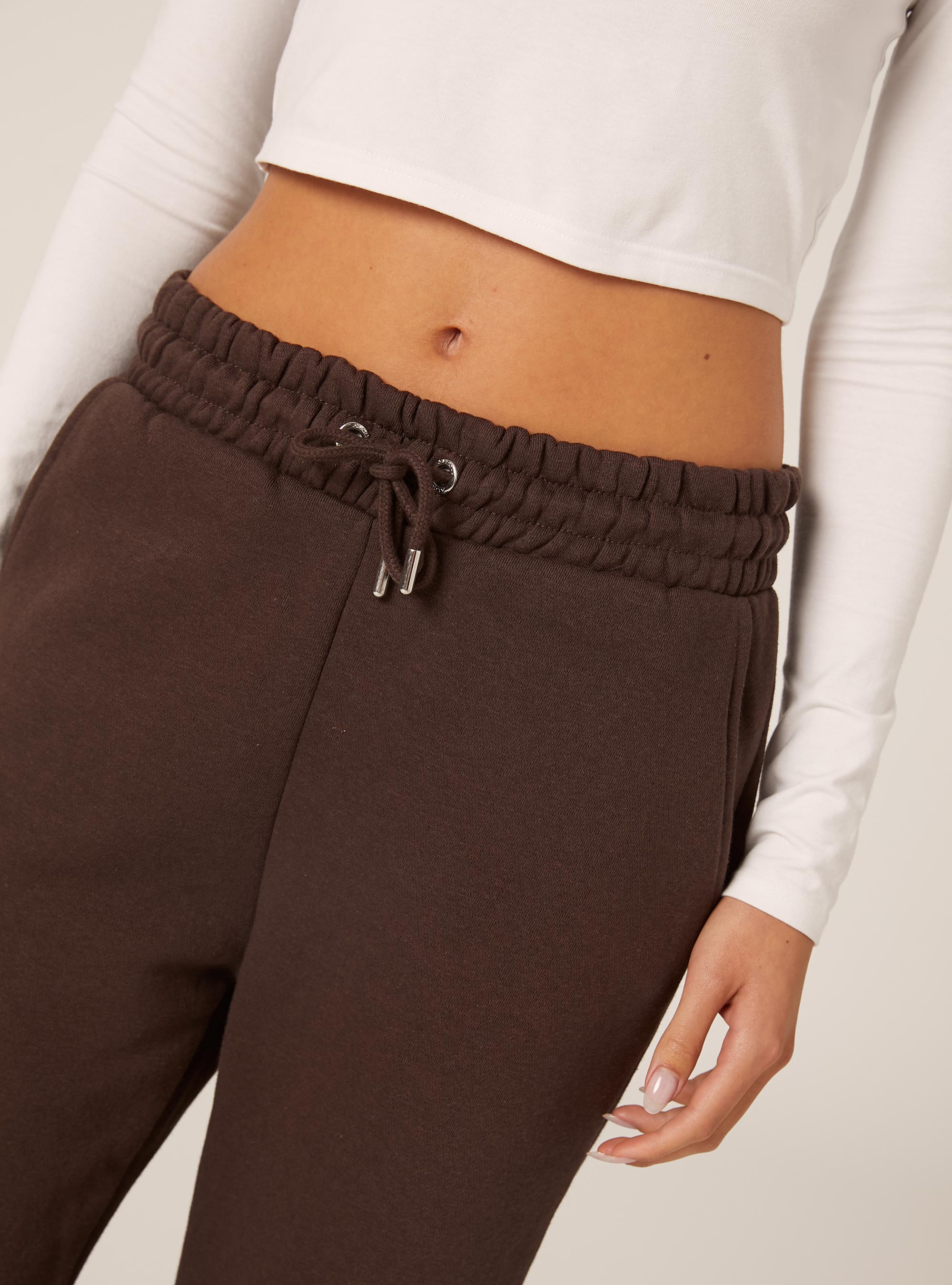 Pantalones jogger de felpa, BR1 BROWN DARK