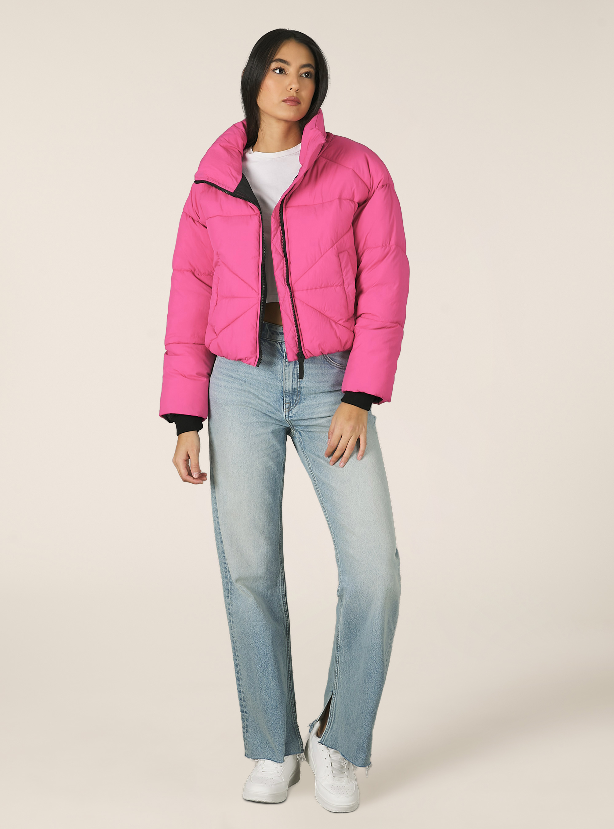 Cropped bomber jacket with recycled padding, FX2 FUXIA MEDIUM