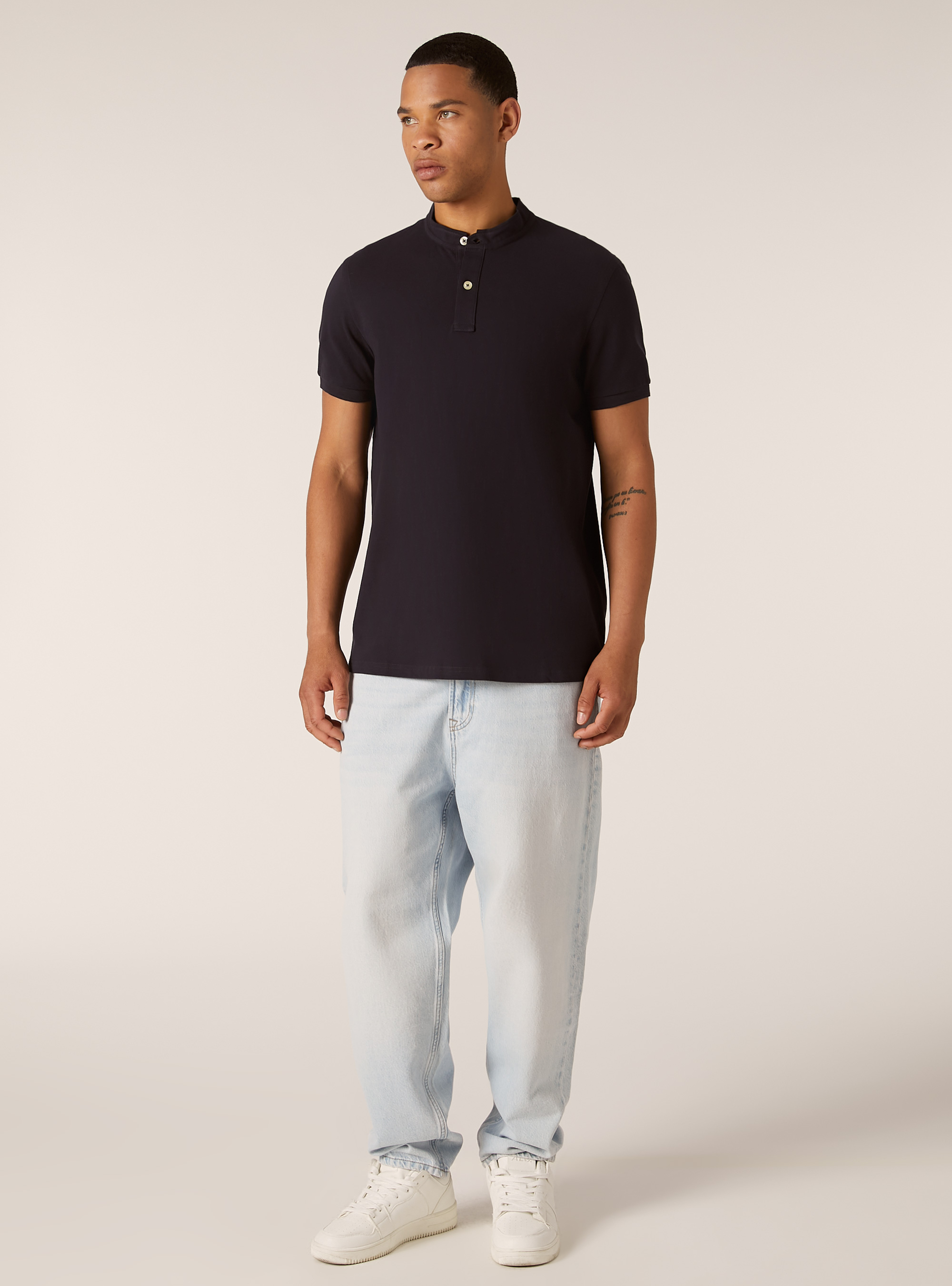 Cotton polo shirt with Korean collar, NA1 NAVY DARK