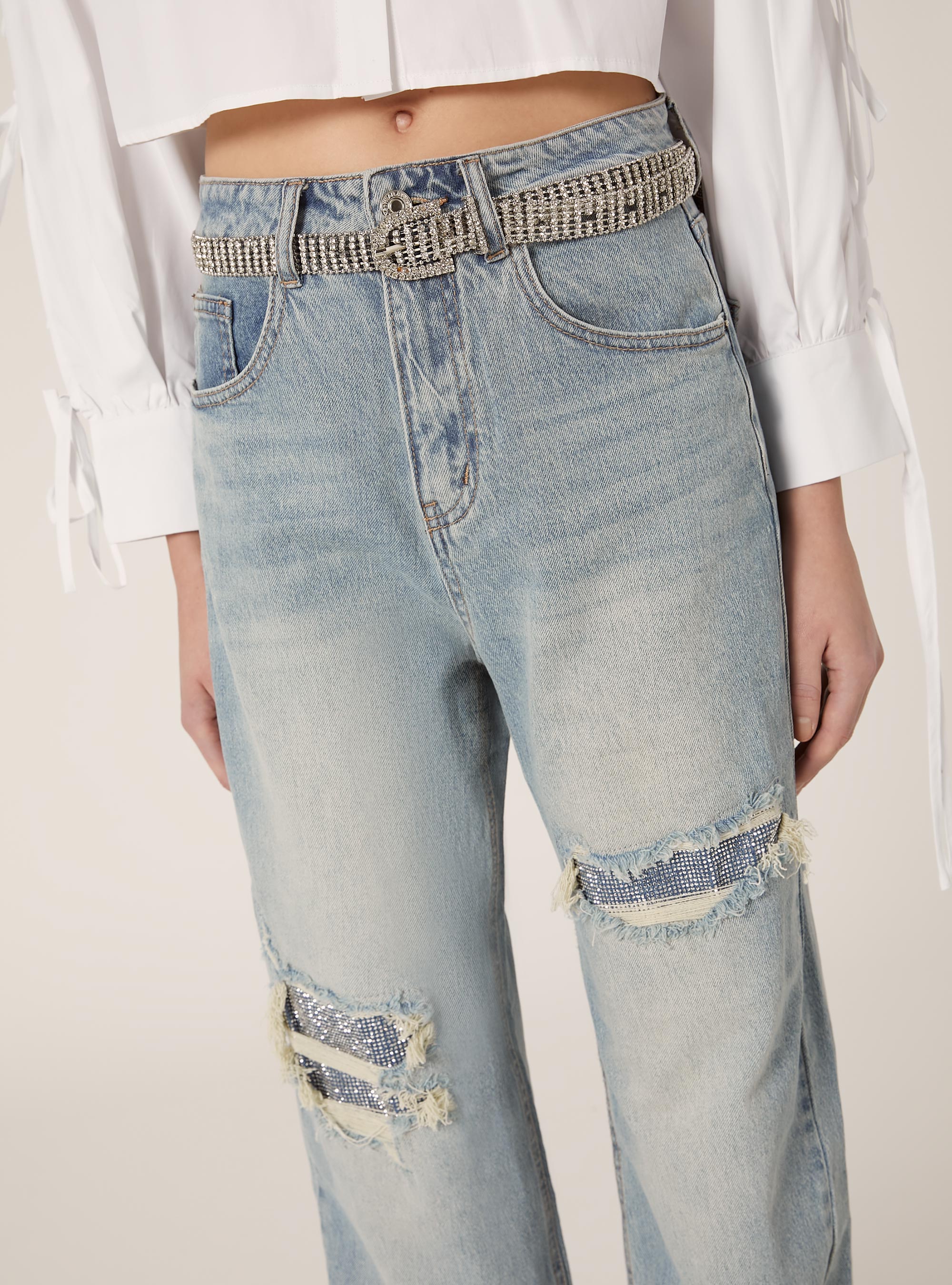 Straight fit jeans with rhinestone belt | Alcott | Women's Jeans