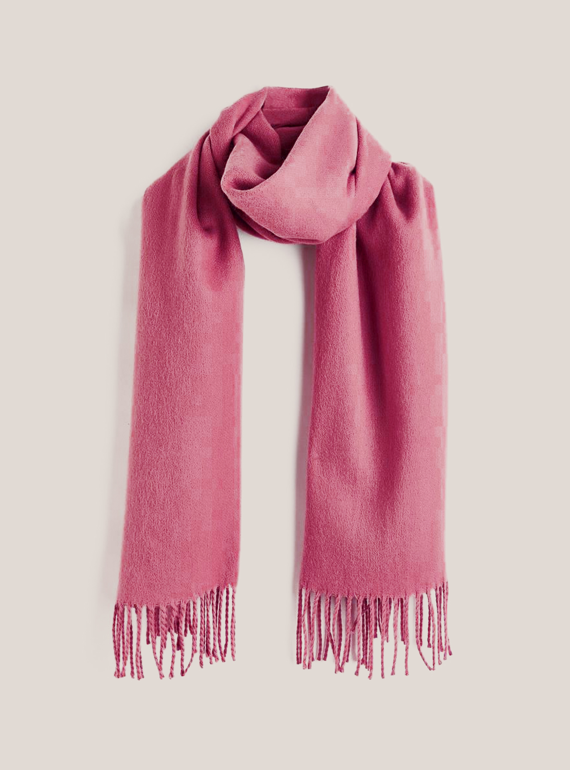 Solid-coloured scarf with fringes, MPK1 PINK MEL DARK