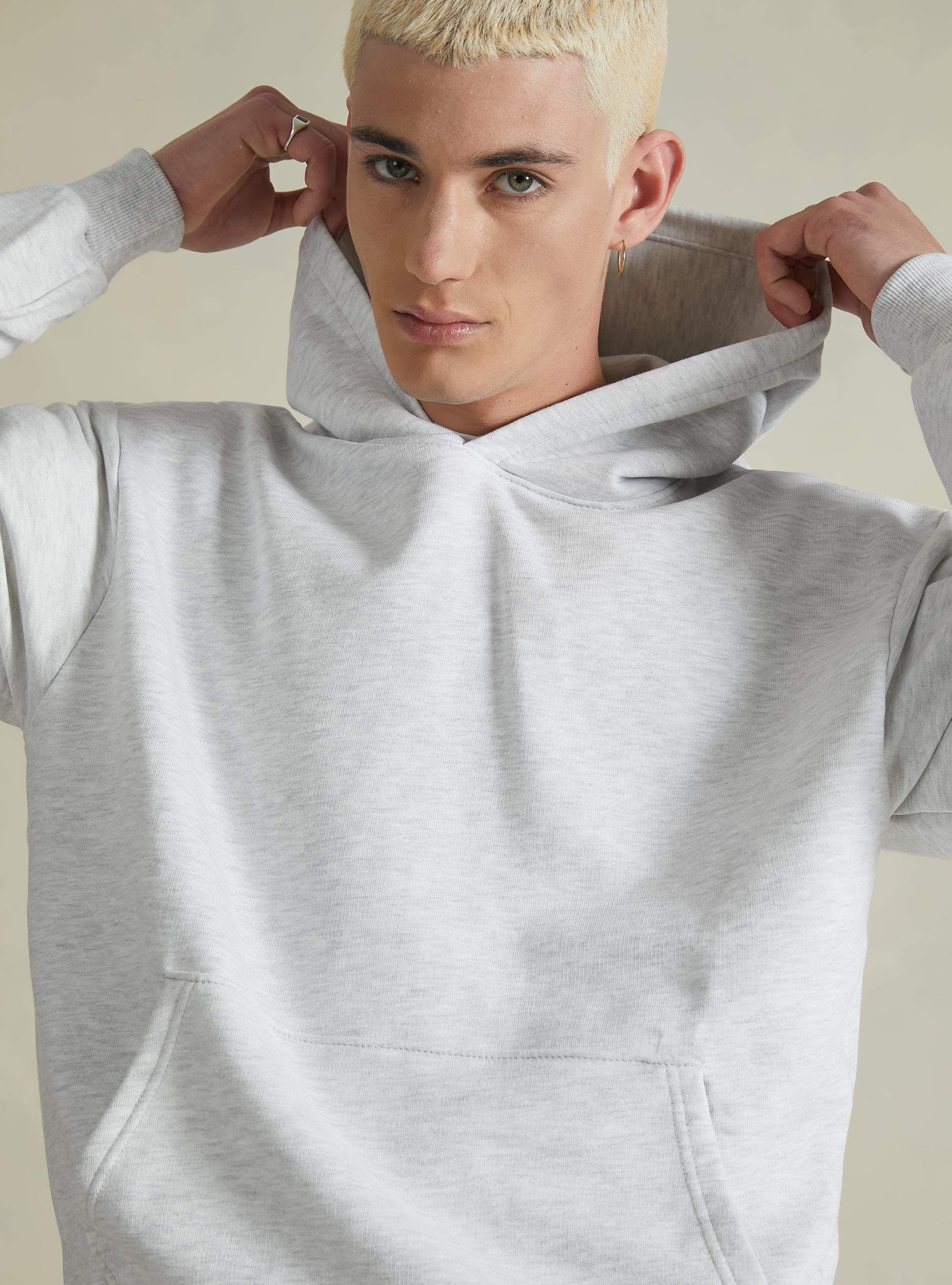 Boxy fit hoodie, MGY3 GREY MEL LIGHT