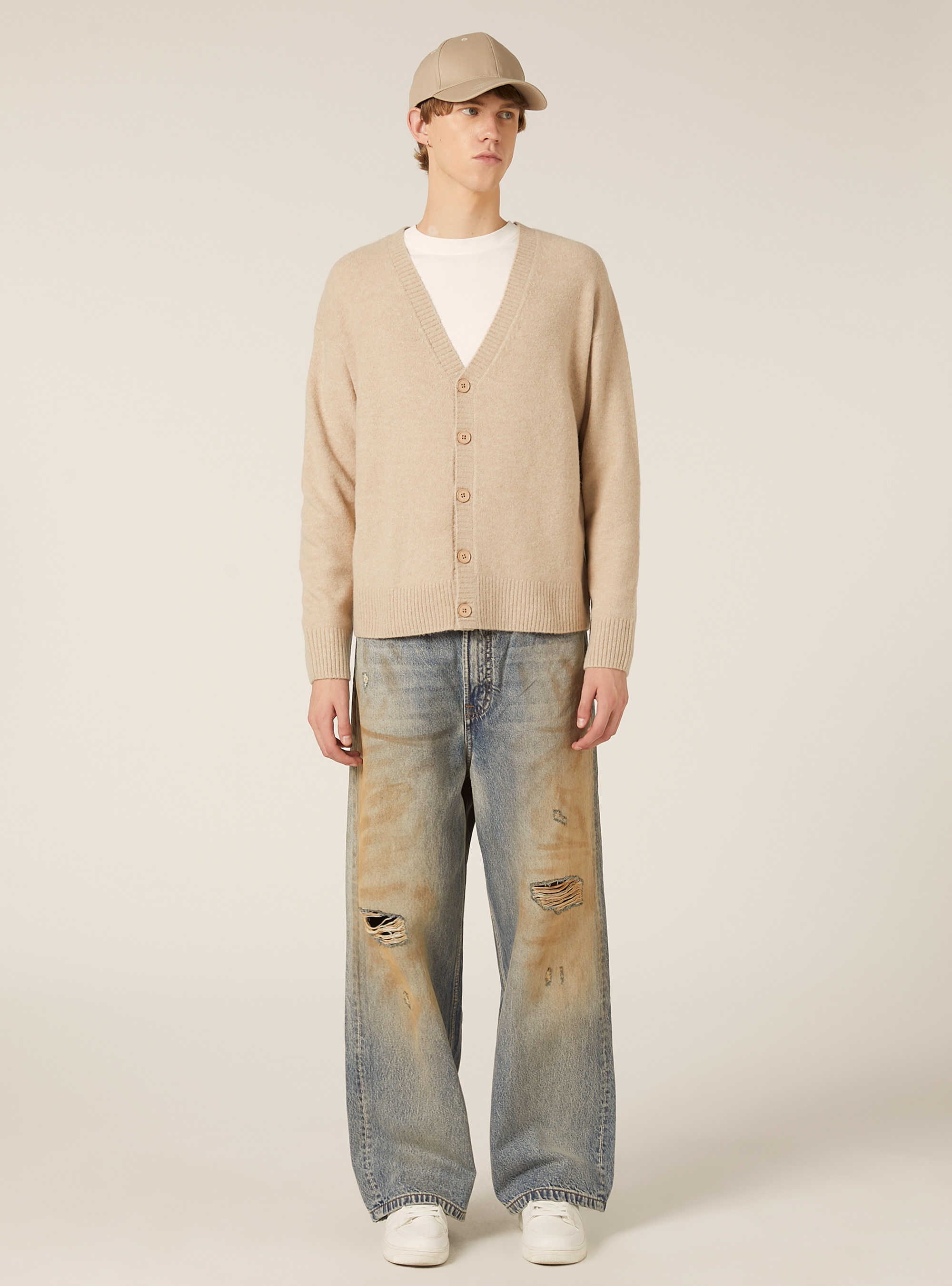 Cárdigan de corte cuadrado en mezcla de lana, MBG2 BEIGE MEL MED