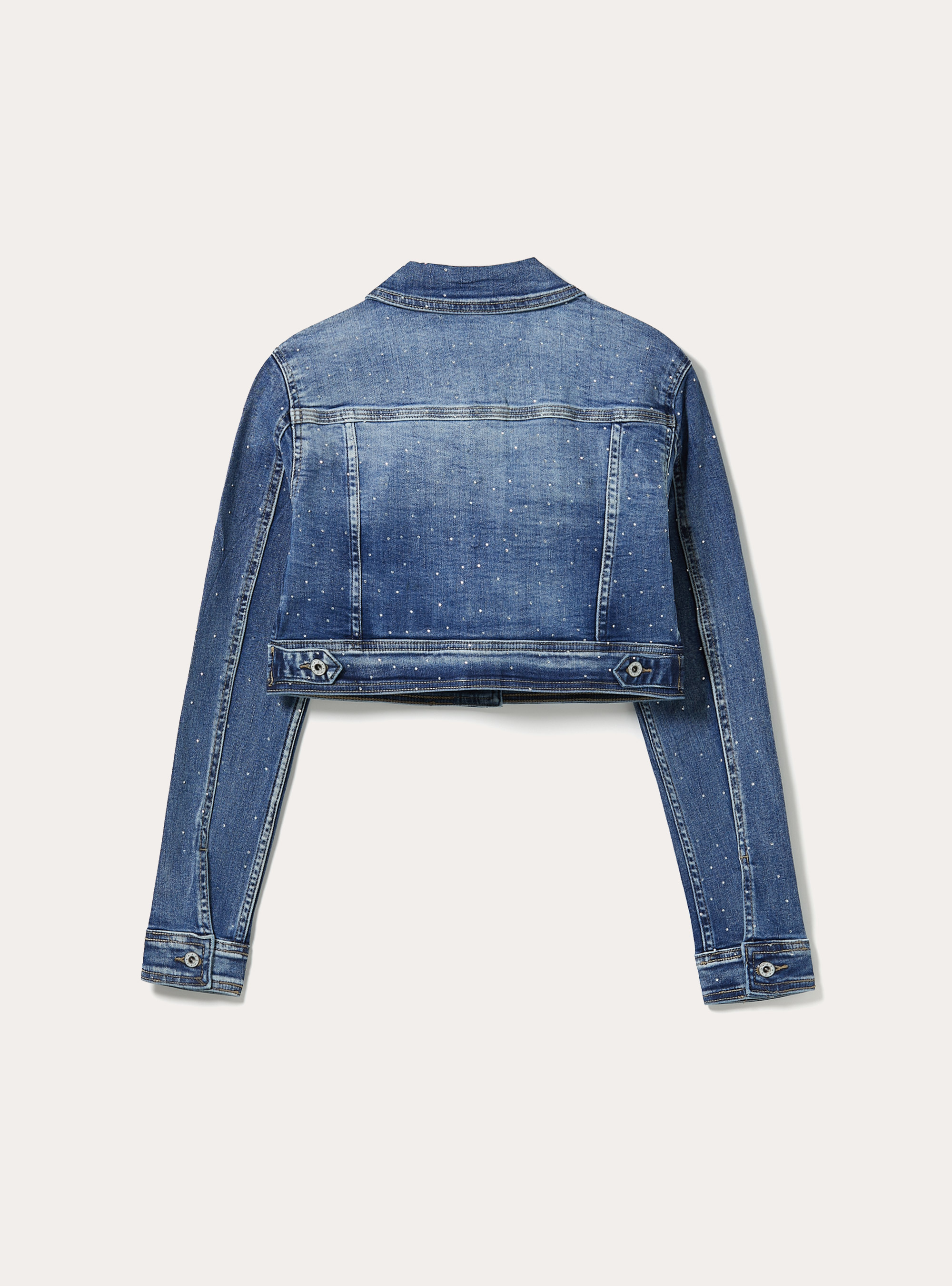 Chaqueta vaquera recortada con strass, D003 MEDIUM BLUE