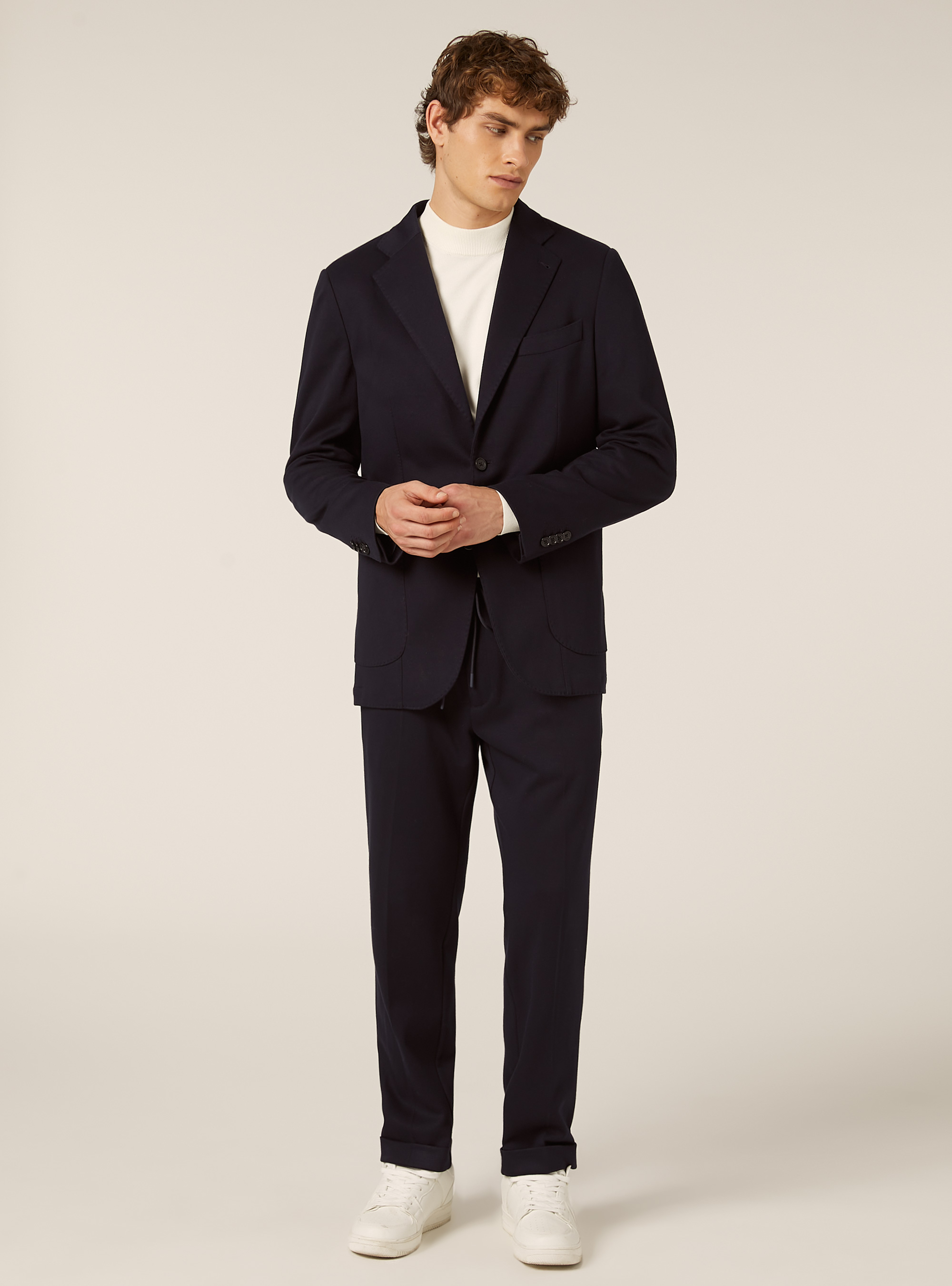 Giacca monopetto con tasca a toppa in jersey, NA1 NAVY DARK