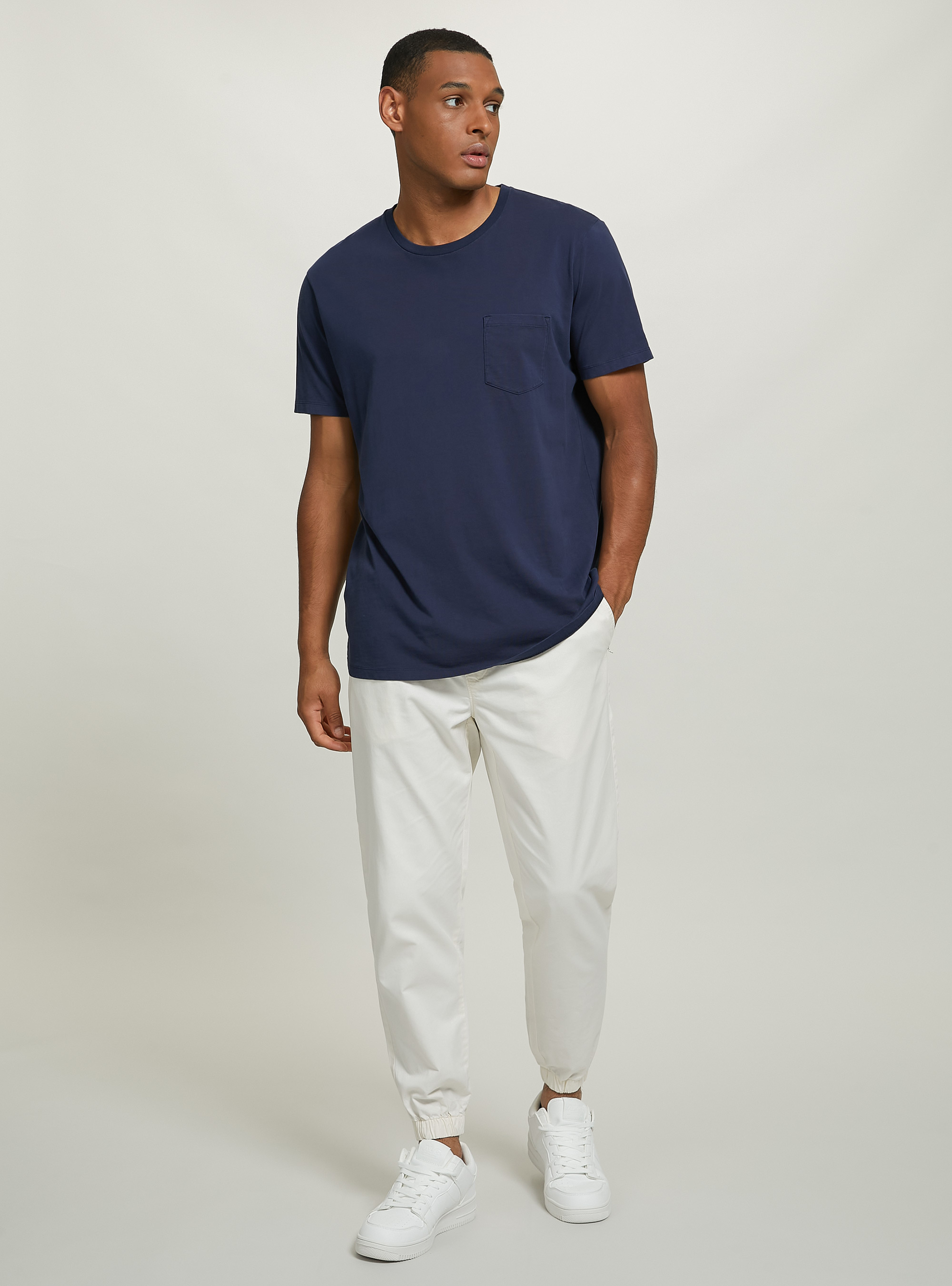 Twill chinos with elasticated waistband, WH2 WHITE