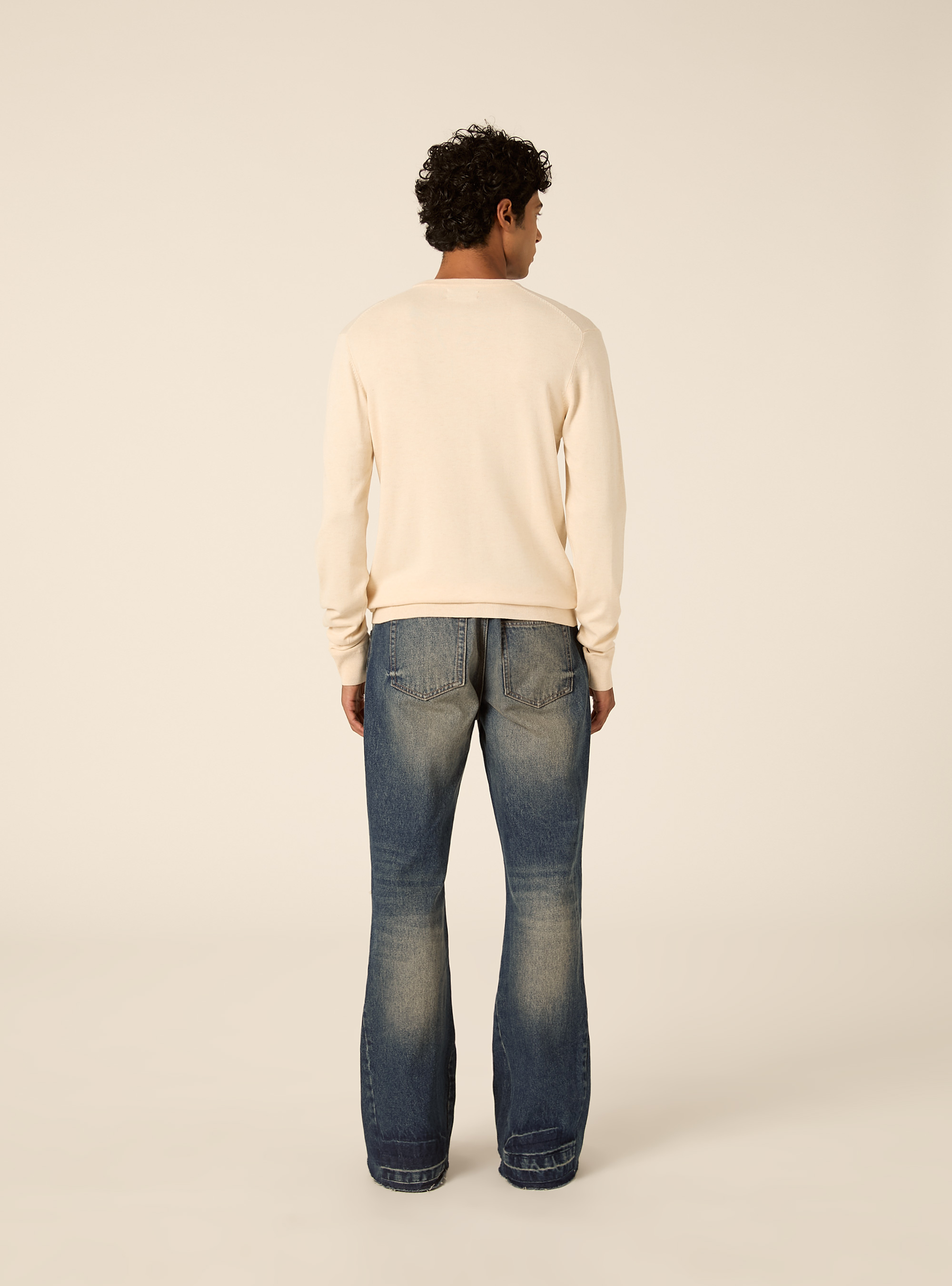 Pullover girocollo in viscosa, CREMA CHIARO MELANGE