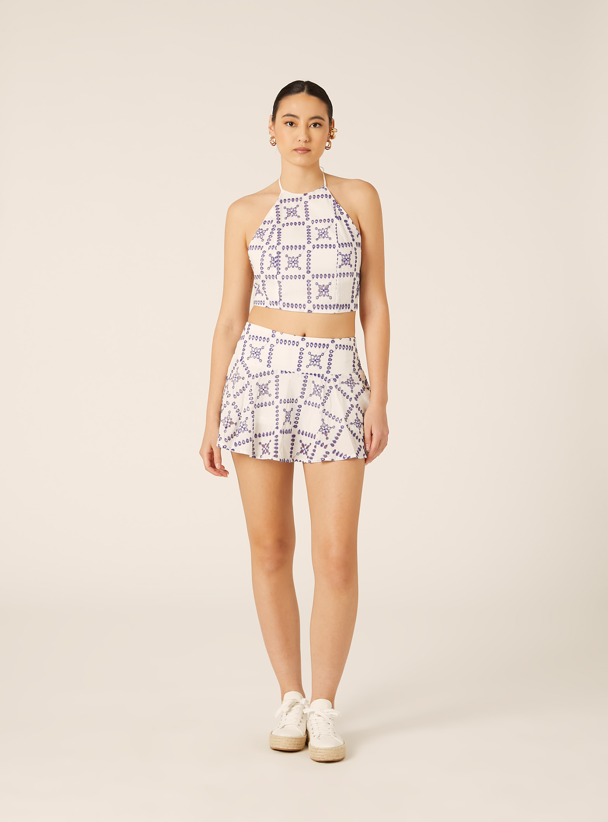 Mini gonna con ricami in contrasto, WH2 WHITE