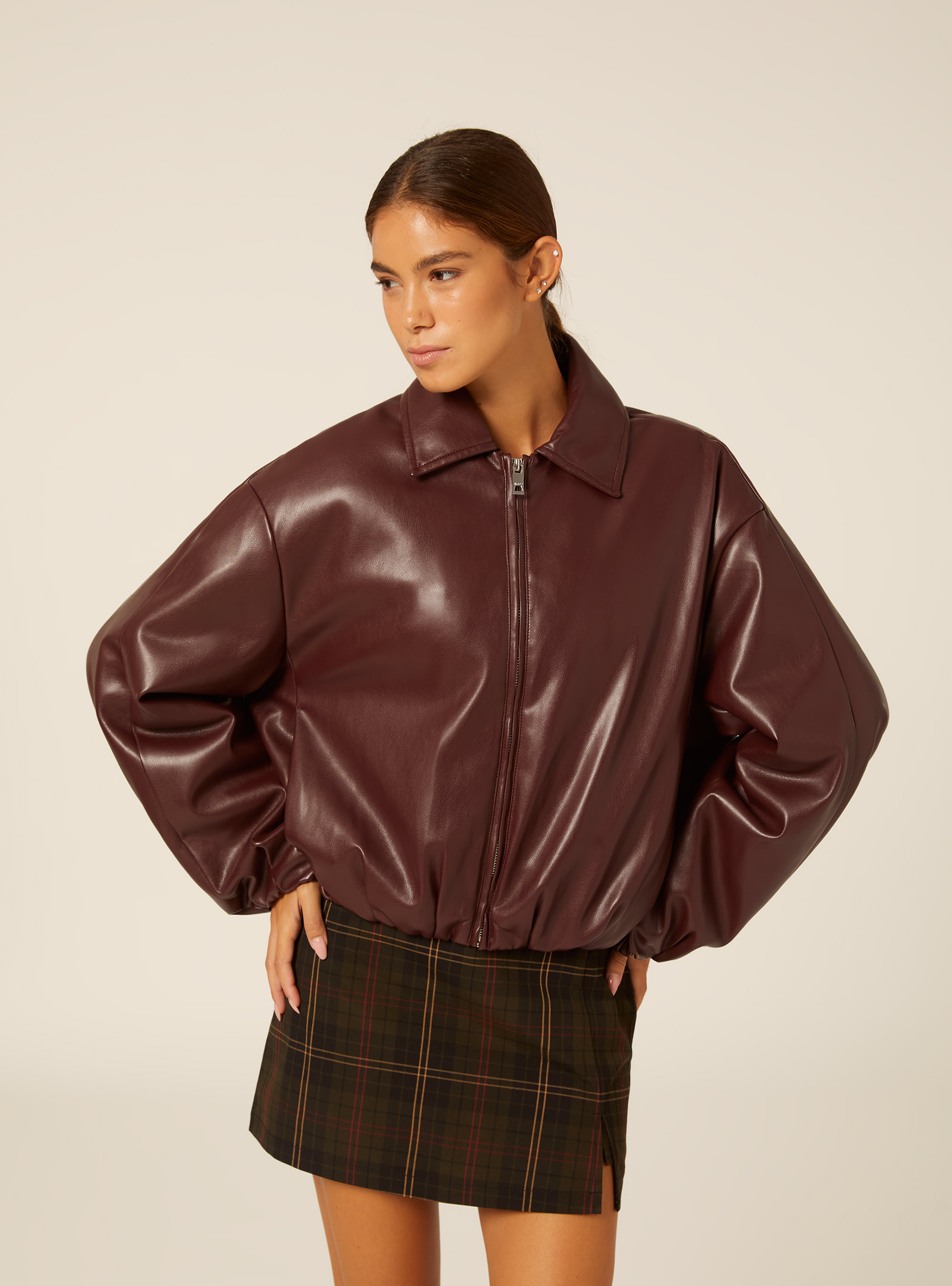 Bomber imbottito effetto pelle, BO1 BORDEAUX DARK