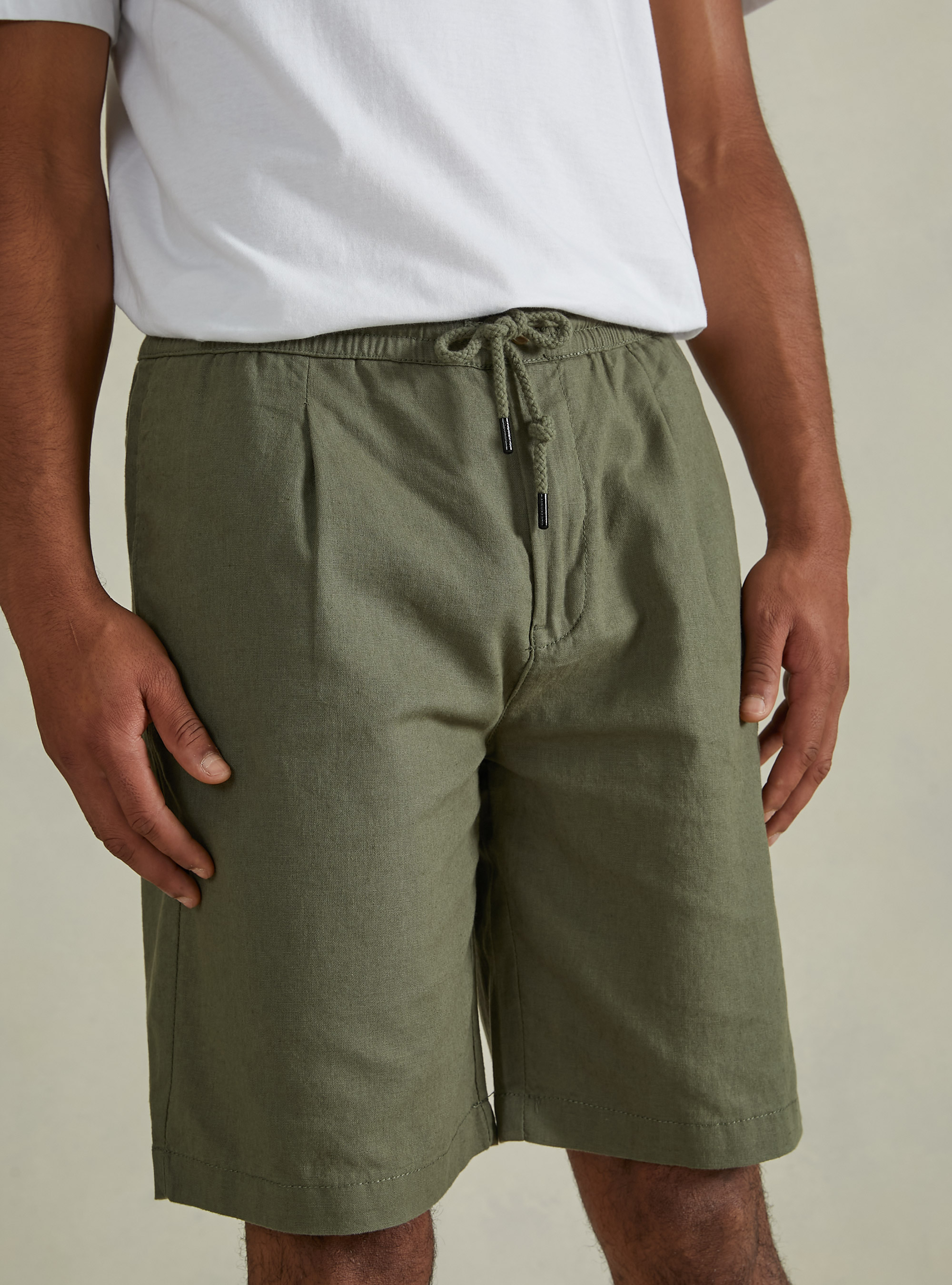 Linen Bermuda Shorts with Drawstring, KY2 KAKY MEDIUM