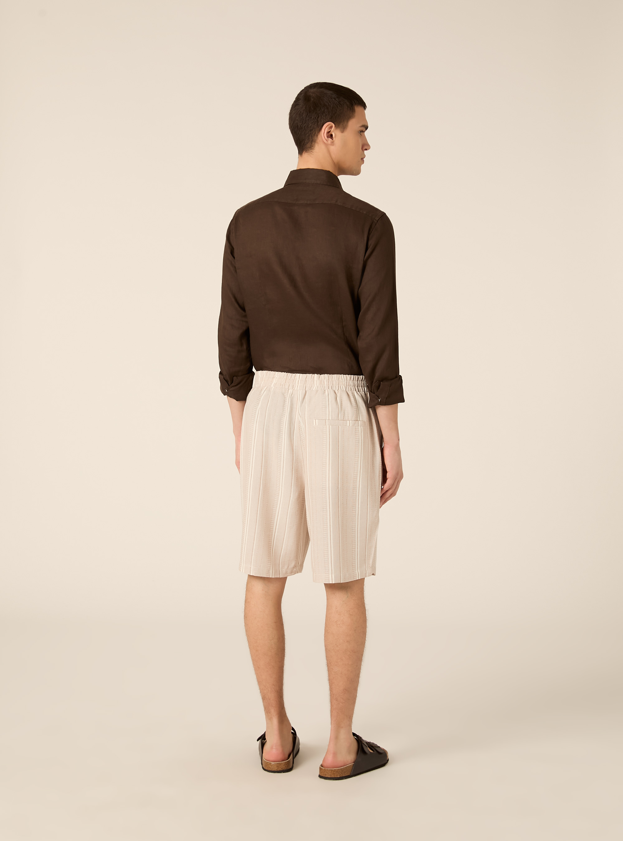 Bermuda in misto lino testurizzato, CR3 CREAM LIGHT